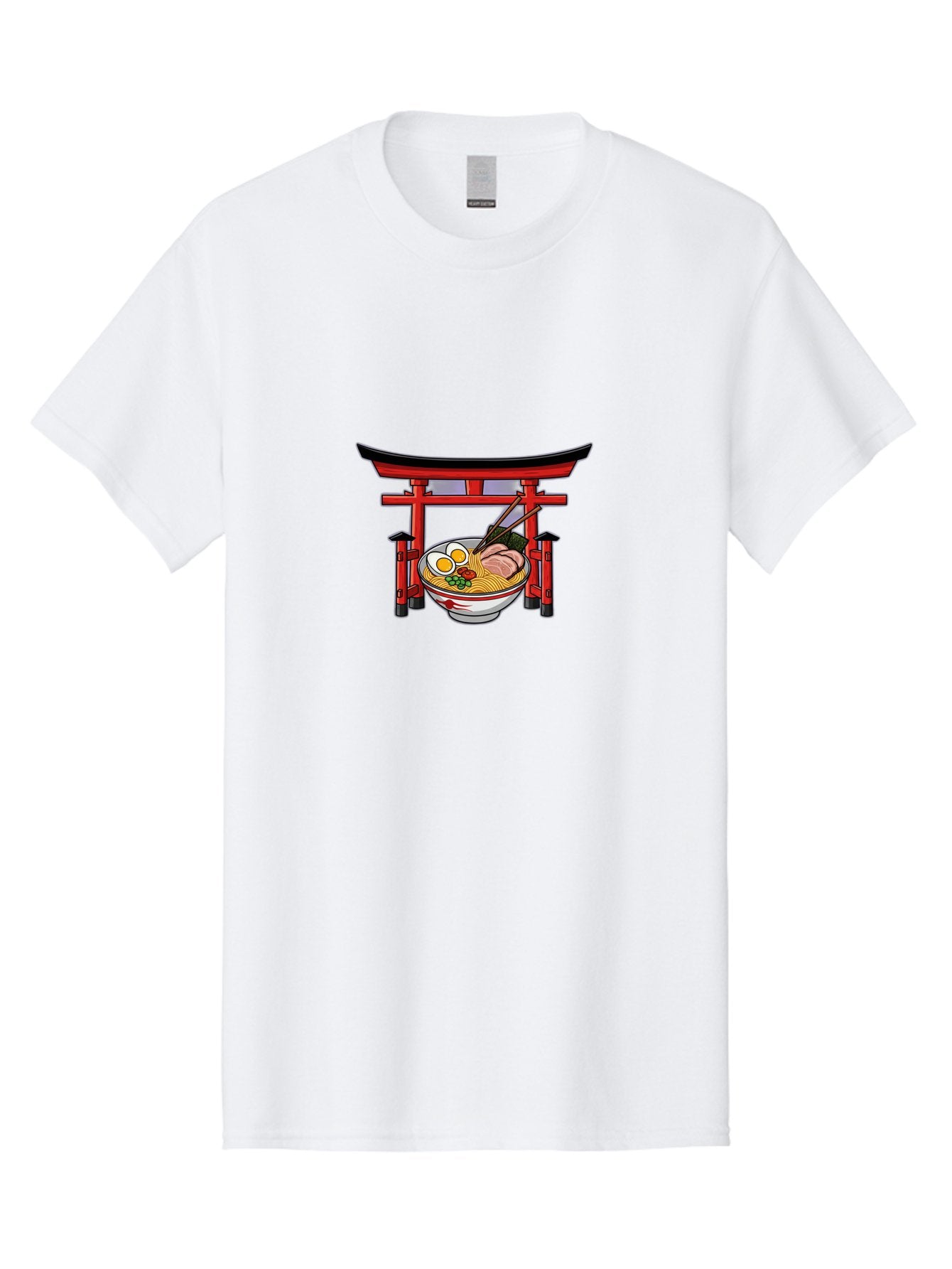 Ramen-And-Torii-Gate Men'S Graphic Tee, 100% Cotton, Comfortable Casual Summer Wear, Machine Washable, Japanese Ramen, Delicious Noodles, Savory Pork, Soft Boiled Egg, Torii Gate, Japanese Culture, Traditional Food, Asian Cuisine, Noodle Soup Bab290 4