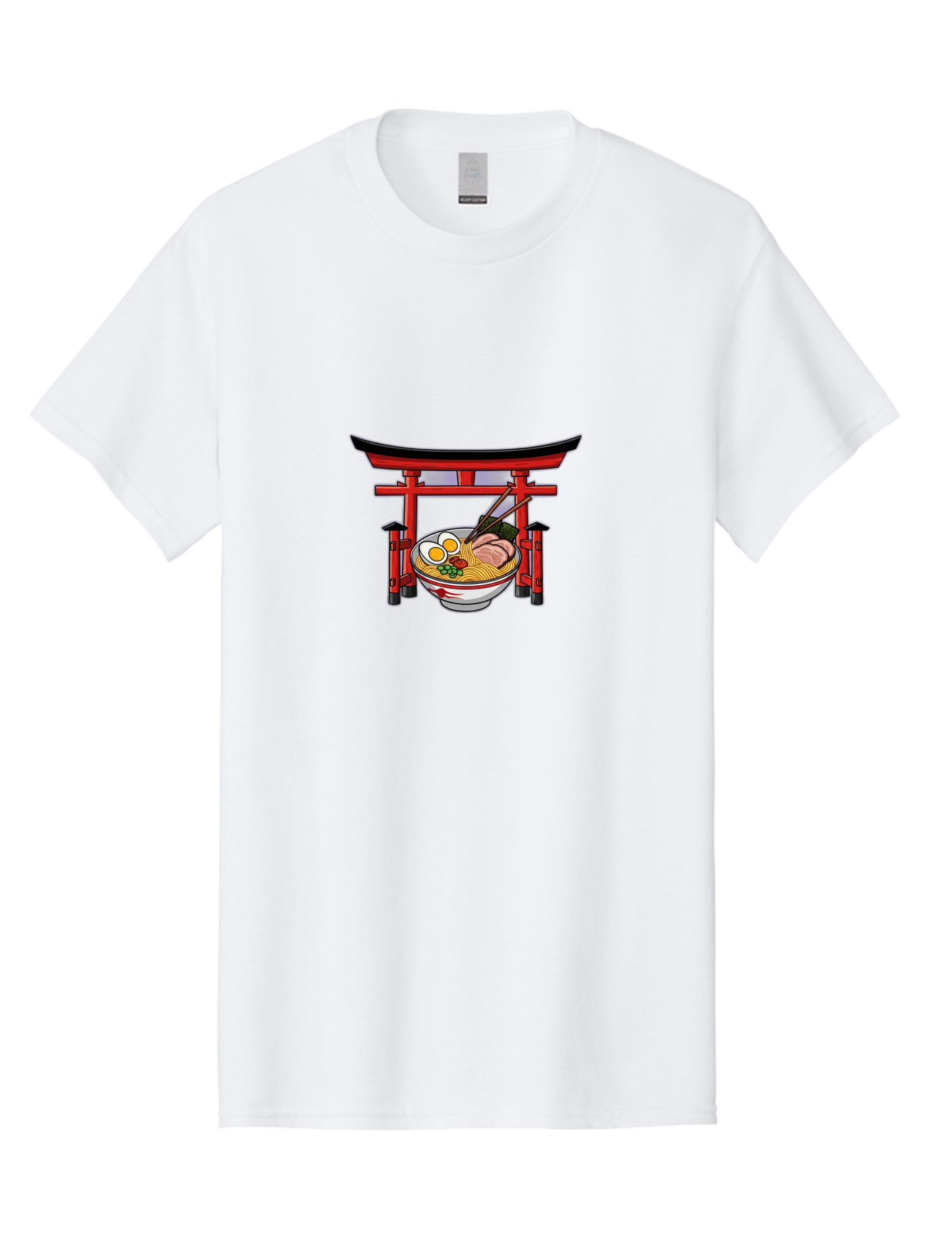 Ramen-And-Torii-Gate Men'S Graphic Tee, 100% Cotton, Comfortable Casual Summer Wear, Machine Washable, Japanese Ramen, Delicious Noodles, Savory Pork, Soft Boiled Egg, Torii Gate, Japanese Culture, Traditional Food, Asian Cuisine, Noodle Soup Bab290 23