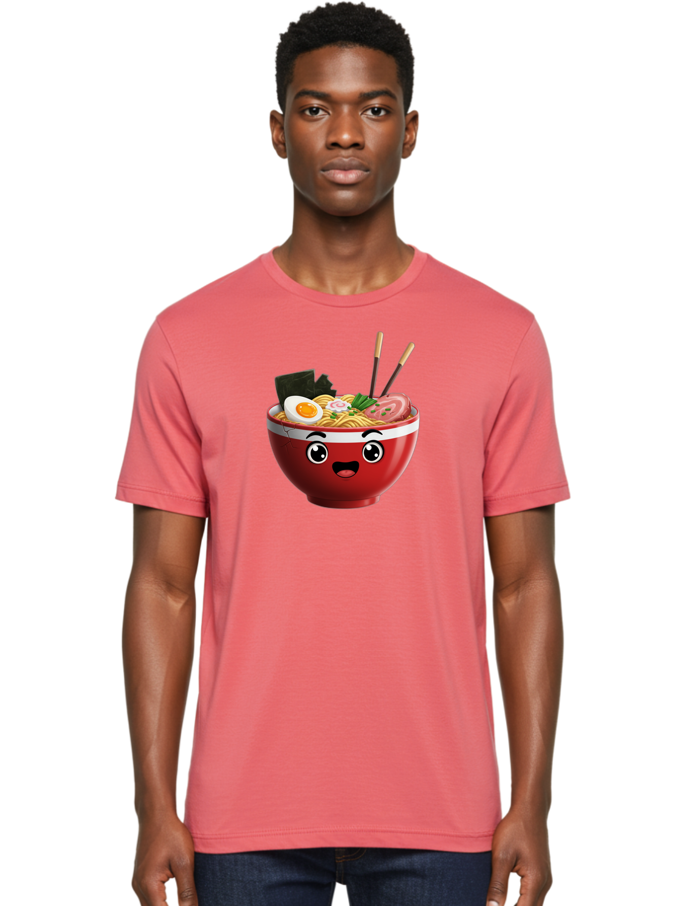 Ramen-Bowl-1 Men'S Graphic Tee, 100% Cotton, Comfortable Casual Summer Wear, Machine Washable, Cartoon Ramen, Steaming Hot Noodles, Sliced Pork, Boiled Egg, Seaweed, Chopsticks, Kawaii Food, Japanese Cuisine, Animated Meal, Fun Illustration, Bab291