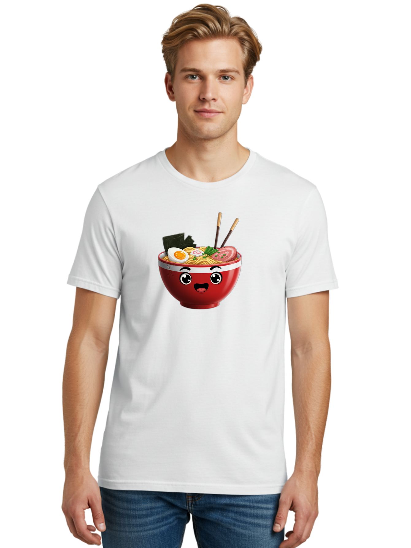 Ramen-Bowl-1 Men'S Graphic Tee, 100% Cotton, Comfortable Casual Summer Wear, Machine Washable, Cartoon Ramen, Steaming Hot Noodles, Sliced Pork, Boiled Egg, Seaweed, Chopsticks, Kawaii Food, Japanese Cuisine, Animated Meal, Fun Illustration, Bab291 30