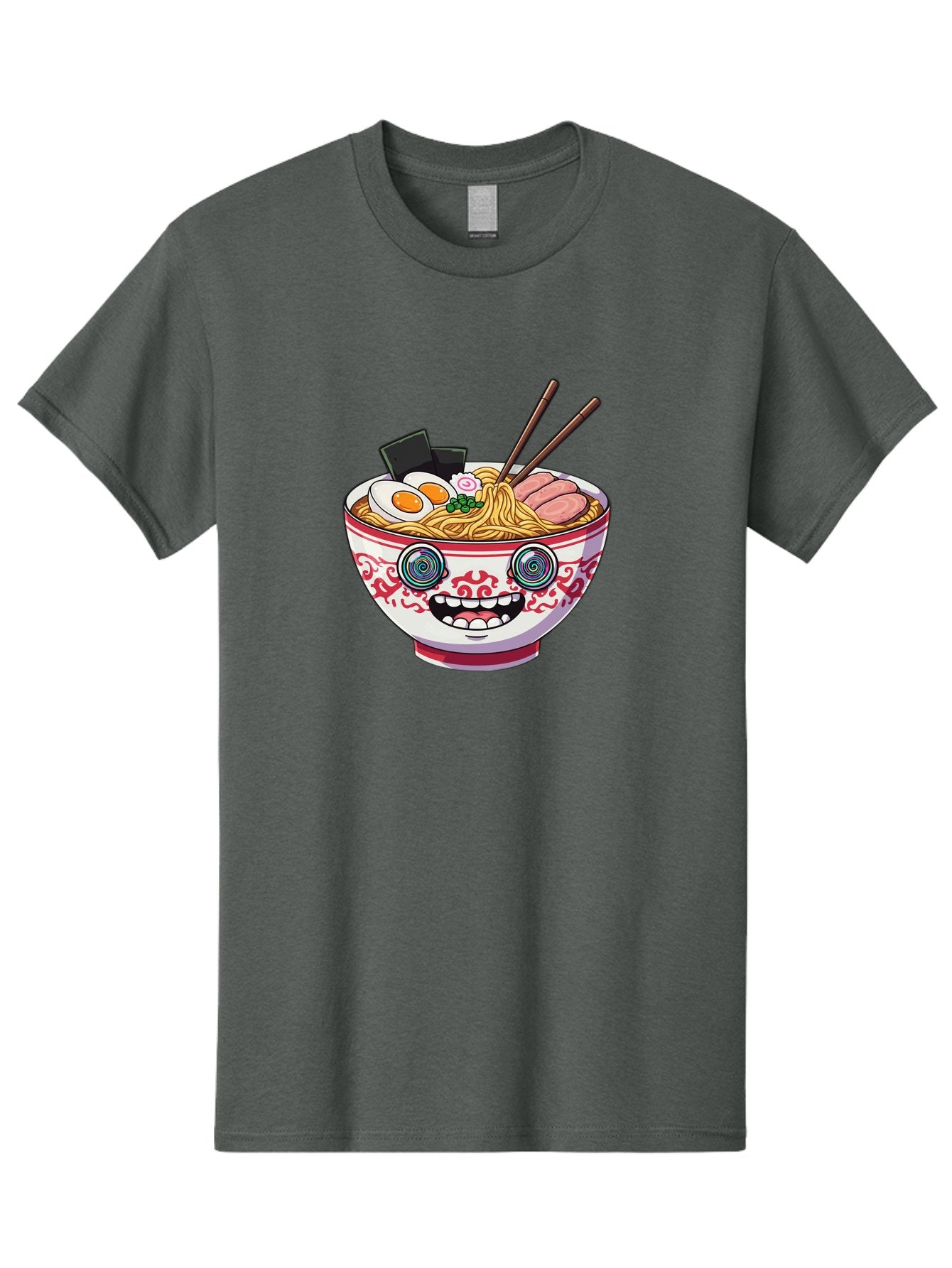 Ramen-Bowl-3 Men'S Graphic Tee, 100% Cotton, Comfortable Casual Summer Wear, Machine Washable, Cartoon Ramen, Bowl Of Noodles, Japanese Food, Noodle Soup, Eggs, Meat, Chopsticks, Kawaii Style, Anime-Inspired, Food Illustration, Colorful Dish, Bab293