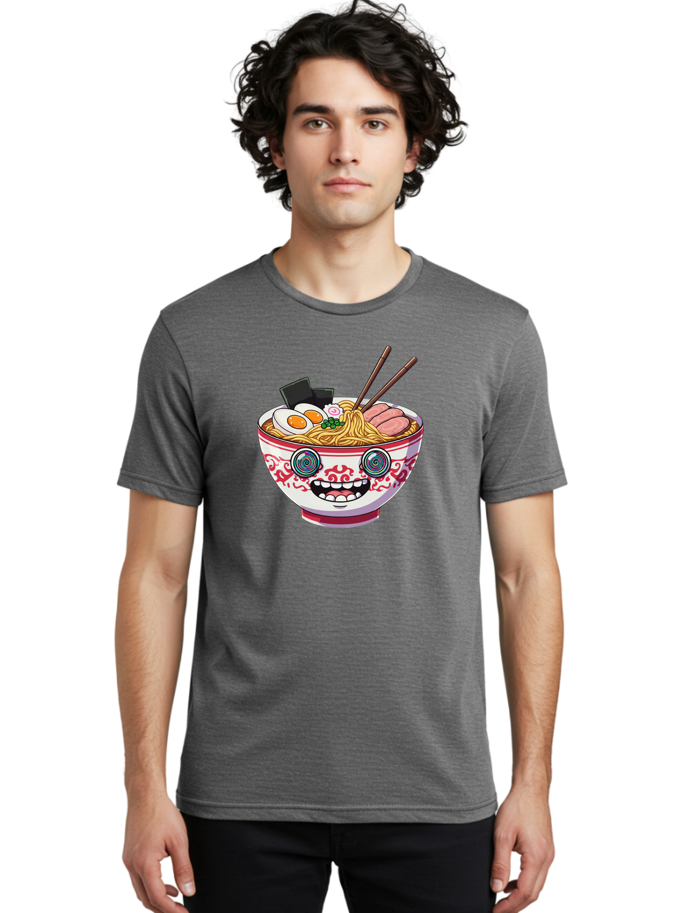 Ramen-Bowl-3 Men'S Graphic Tee, 100% Cotton, Comfortable Casual Summer Wear, Machine Washable, Cartoon Ramen, Bowl Of Noodles, Japanese Food, Noodle Soup, Eggs, Meat, Chopsticks, Kawaii Style, Anime-Inspired, Food Illustration, Colorful Dish, Bab293 8