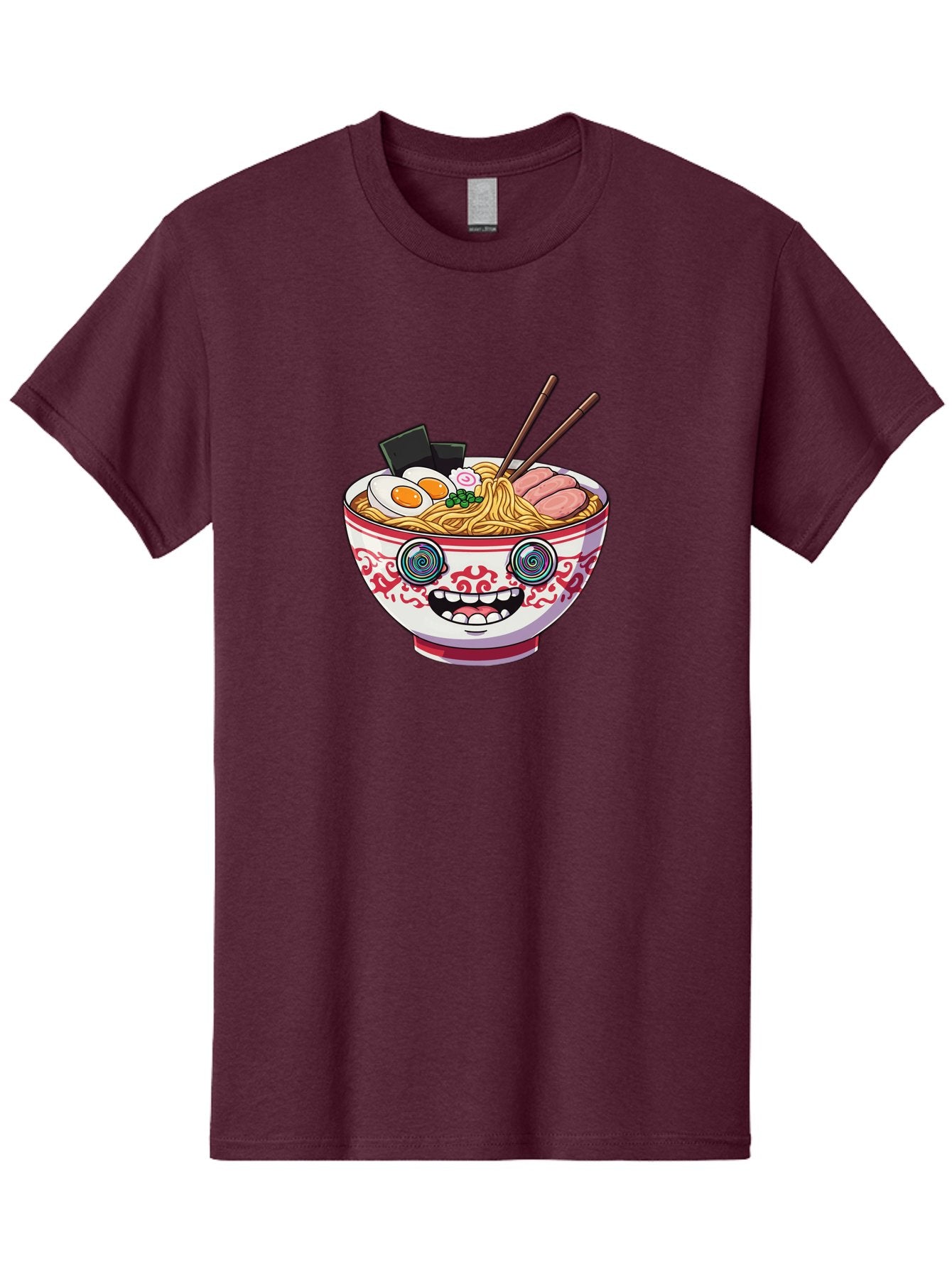 Ramen-Bowl-3 Men'S Graphic Tee, 100% Cotton, Comfortable Casual Summer Wear, Machine Washable, Cartoon Ramen, Bowl Of Noodles, Japanese Food, Noodle Soup, Eggs, Meat, Chopsticks, Kawaii Style, Anime-Inspired, Food Illustration, Colorful Dish, Bab293