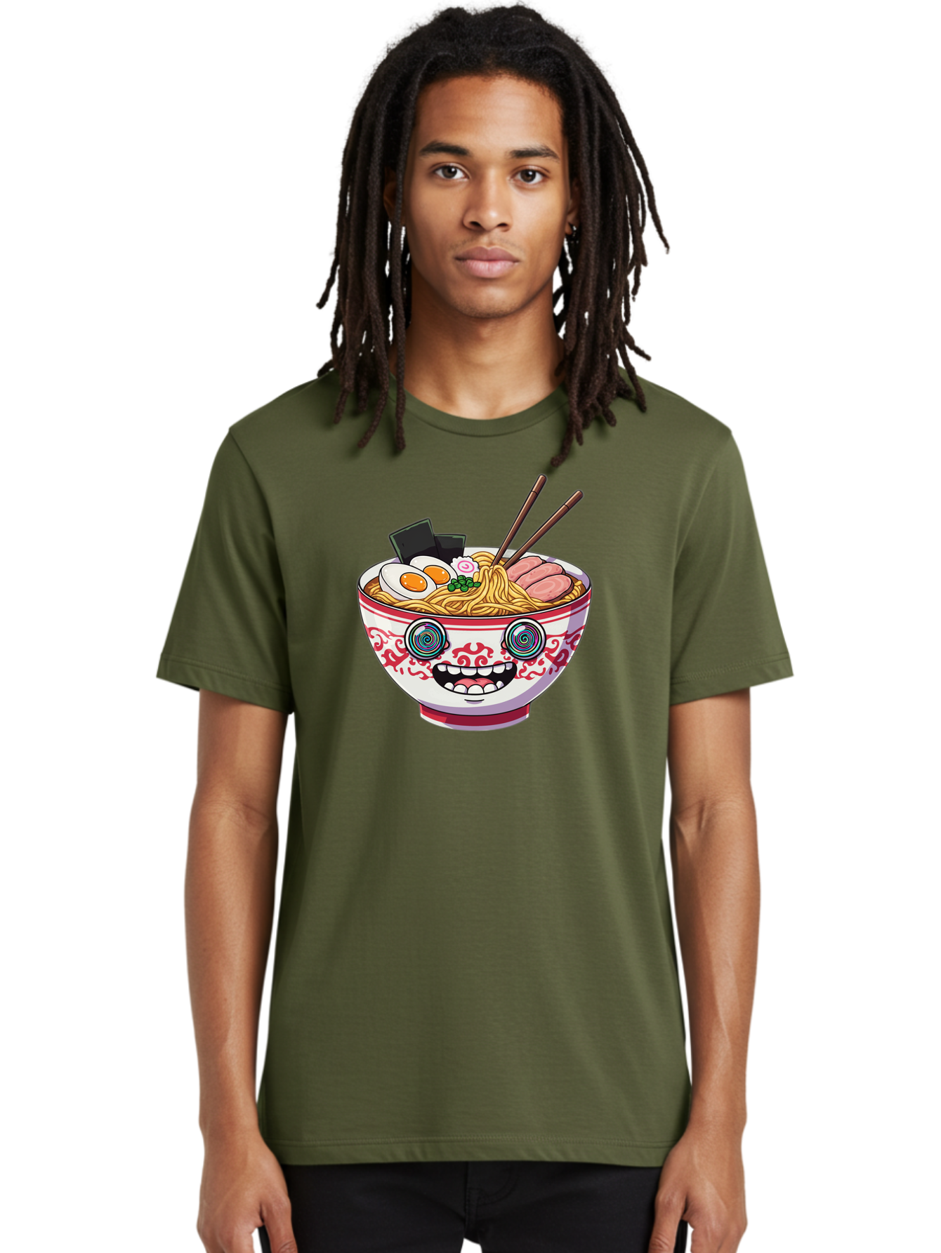 Ramen-Bowl-3 Men'S Graphic Tee, 100% Cotton, Comfortable Casual Summer Wear, Machine Washable, Cartoon Ramen, Bowl Of Noodles, Japanese Food, Noodle Soup, Eggs, Meat, Chopsticks, Kawaii Style, Anime-Inspired, Food Illustration, Colorful Dish, Bab293 12