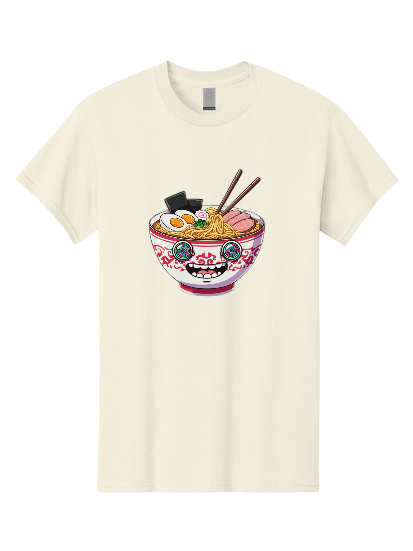 Ramen-Bowl-3 Men'S Graphic Tee, 100% Cotton, Comfortable Casual Summer Wear, Machine Washable, Cartoon Ramen, Bowl Of Noodles, Japanese Food, Noodle Soup, Eggs, Meat, Chopsticks, Kawaii Style, Anime-Inspired, Food Illustration, Colorful Dish, Bab293
