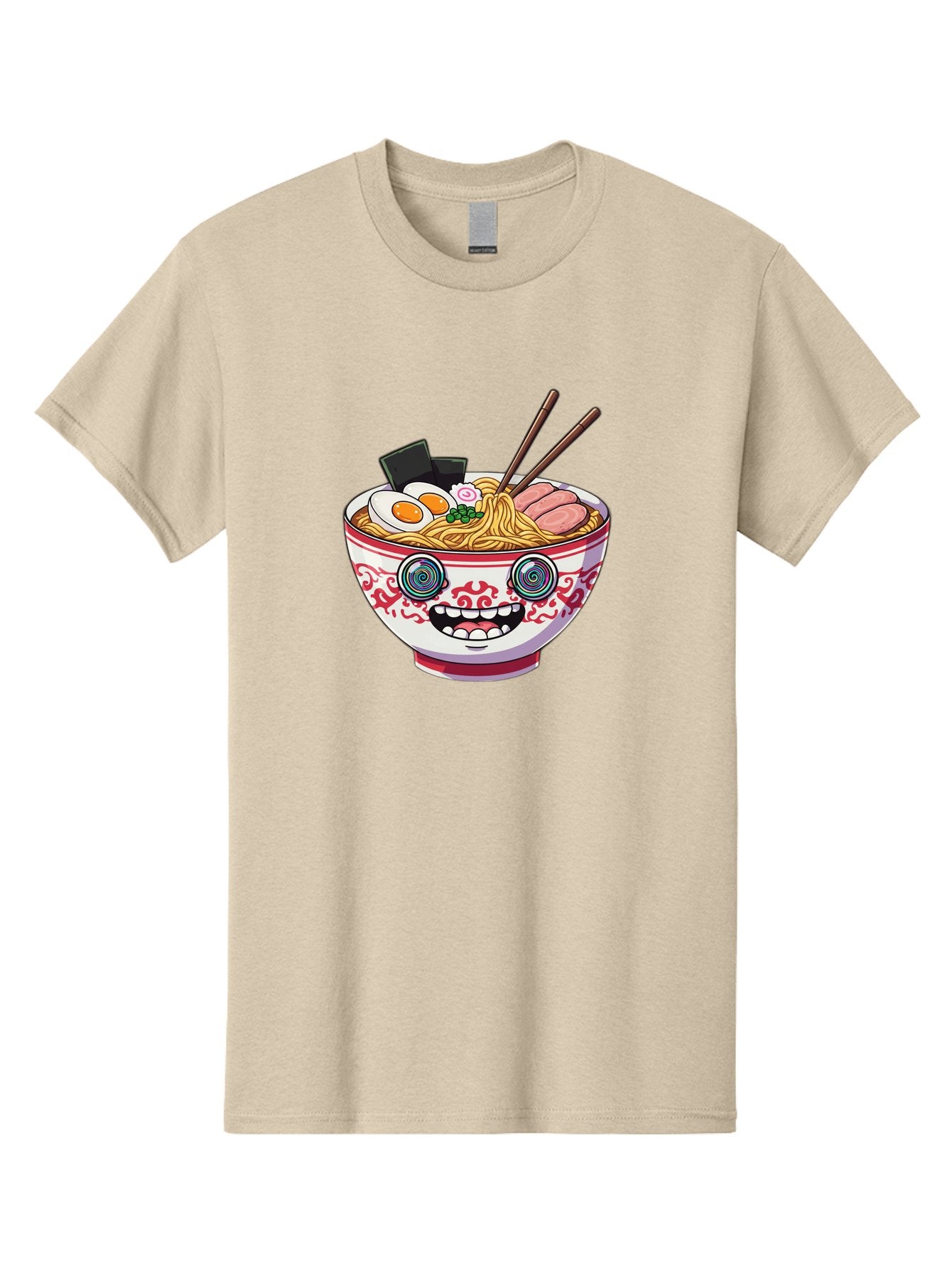 Ramen-Bowl-3 Men'S Graphic Tee, 100% Cotton, Comfortable Casual Summer Wear, Machine Washable, Cartoon Ramen, Bowl Of Noodles, Japanese Food, Noodle Soup, Eggs, Meat, Chopsticks, Kawaii Style, Anime-Inspired, Food Illustration, Colorful Dish, Bab293 3