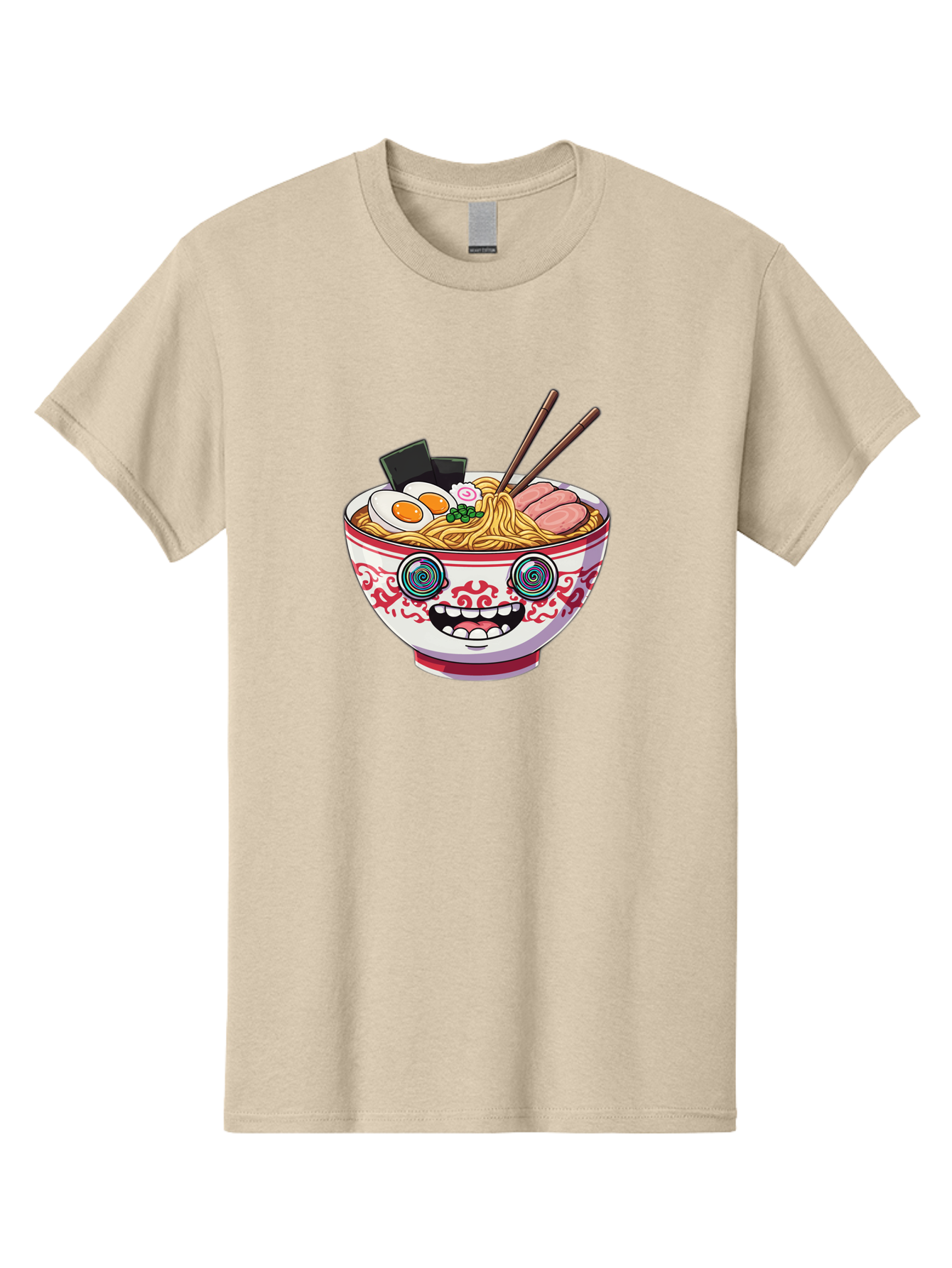 Ramen-Bowl-3 Men'S Graphic Tee, 100% Cotton, Comfortable Casual Summer Wear, Machine Washable, Cartoon Ramen, Bowl Of Noodles, Japanese Food, Noodle Soup, Eggs, Meat, Chopsticks, Kawaii Style, Anime-Inspired, Food Illustration, Colorful Dish, Bab293 17