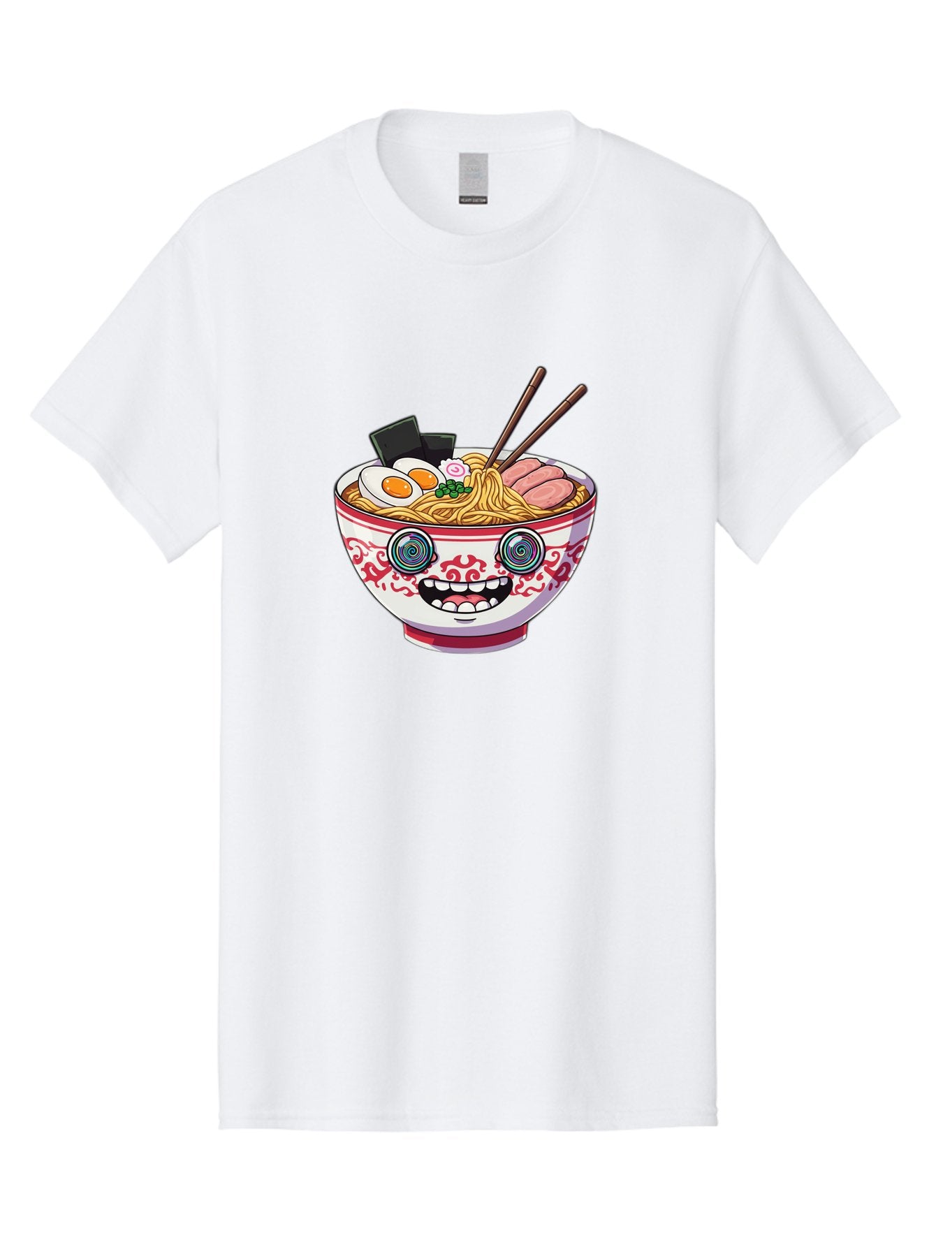 Ramen-Bowl-3 Men'S Graphic Tee, 100% Cotton, Comfortable Casual Summer Wear, Machine Washable, Cartoon Ramen, Bowl Of Noodles, Japanese Food, Noodle Soup, Eggs, Meat, Chopsticks, Kawaii Style, Anime-Inspired, Food Illustration, Colorful Dish, Bab293 13