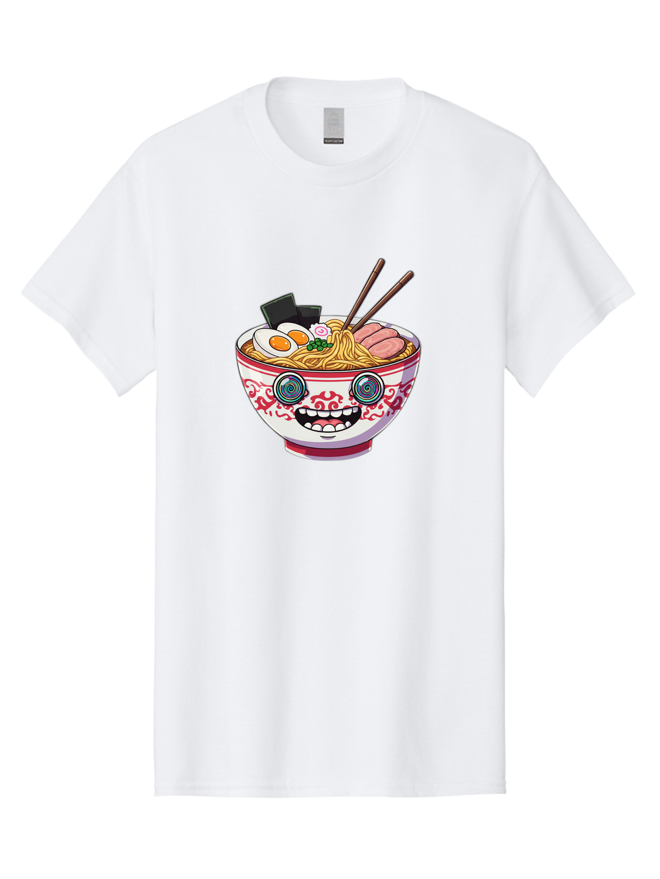 Ramen-Bowl-3 Men'S Graphic Tee, 100% Cotton, Comfortable Casual Summer Wear, Machine Washable, Cartoon Ramen, Bowl Of Noodles, Japanese Food, Noodle Soup, Eggs, Meat, Chopsticks, Kawaii Style, Anime-Inspired, Food Illustration, Colorful Dish, Bab293 29