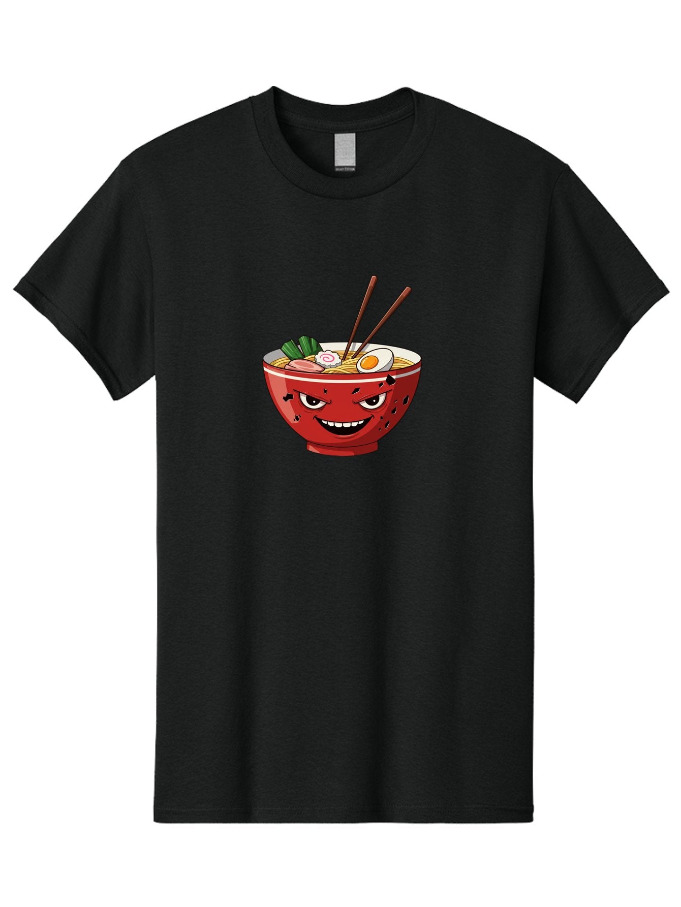 Ramen-Bowl-4 Men'S Graphic Tee, 100% Cotton, Comfortable Casual Summer Wear, Machine Washable, Ramen Bowl, Noodle Soup, Angry Face, Chopsticks, Boiled Egg, Sliced Pork, Green Onions, Cartoon Style, Kawaii, Japanese Cuisine, Comic Character Bab294 5
