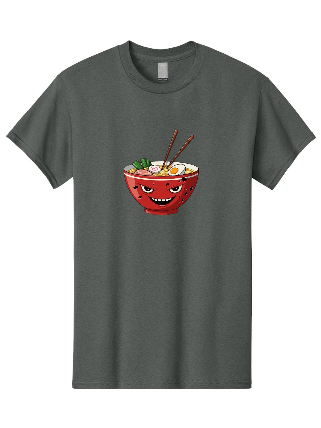 Ramen-Bowl-4 Men'S Graphic Tee, 100% Cotton, Comfortable Casual Summer Wear, Machine Washable, Ramen Bowl, Noodle Soup, Angry Face, Chopsticks, Boiled Egg, Sliced Pork, Green Onions, Cartoon Style, Kawaii, Japanese Cuisine, Comic Character Bab294