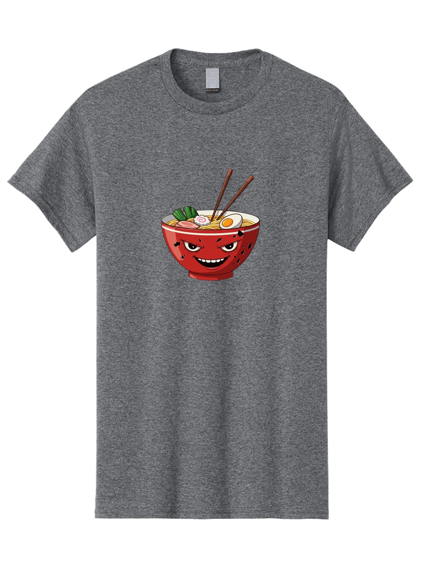Ramen-Bowl-4 Men'S Graphic Tee, 100% Cotton, Comfortable Casual Summer Wear, Machine Washable, Ramen Bowl, Noodle Soup, Angry Face, Chopsticks, Boiled Egg, Sliced Pork, Green Onions, Cartoon Style, Kawaii, Japanese Cuisine, Comic Character Bab294 4