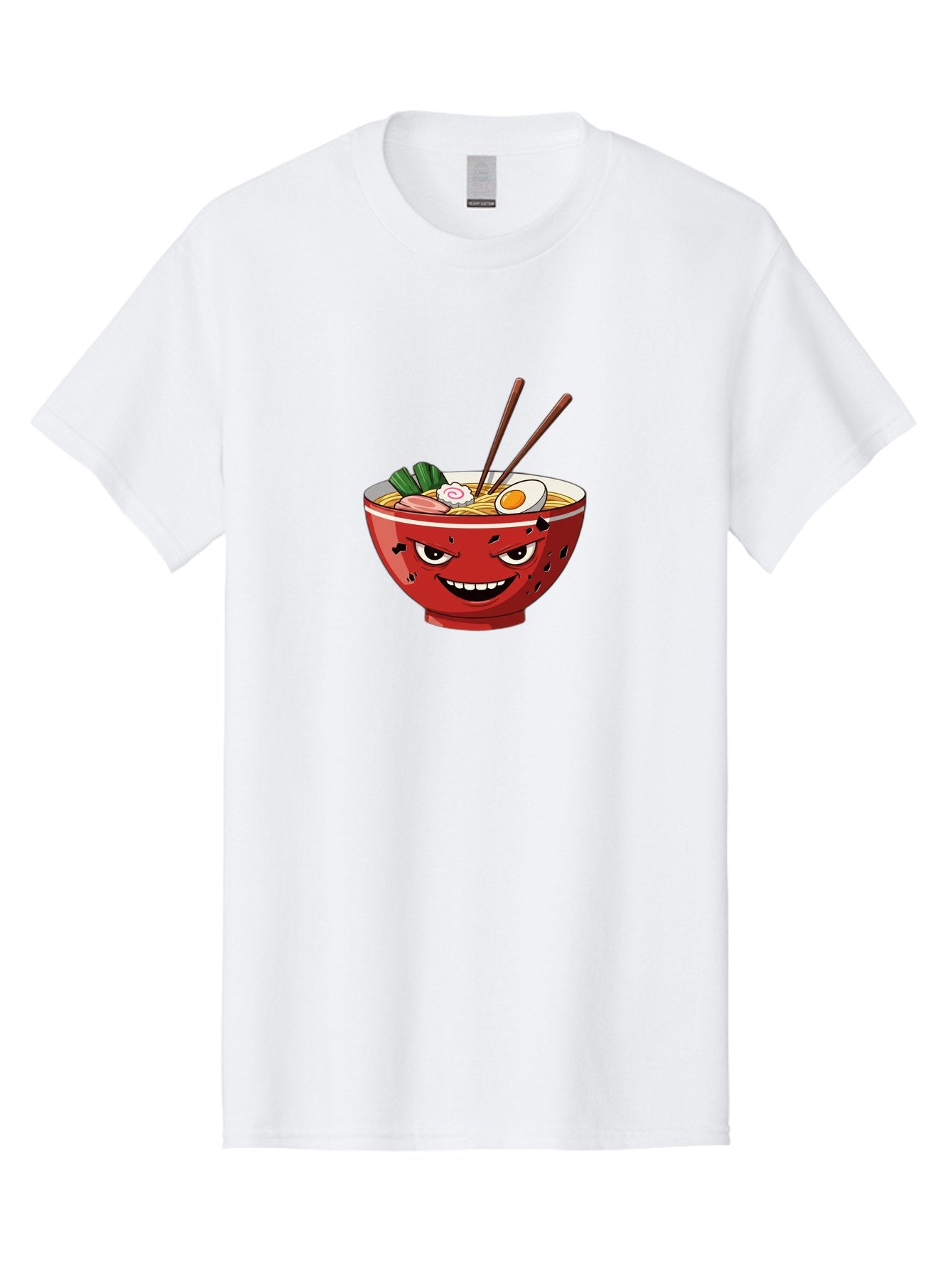Ramen-Bowl-4 Men'S Graphic Tee, 100% Cotton, Comfortable Casual Summer Wear, Machine Washable, Ramen Bowl, Noodle Soup, Angry Face, Chopsticks, Boiled Egg, Sliced Pork, Green Onions, Cartoon Style, Kawaii, Japanese Cuisine, Comic Character Bab294 9