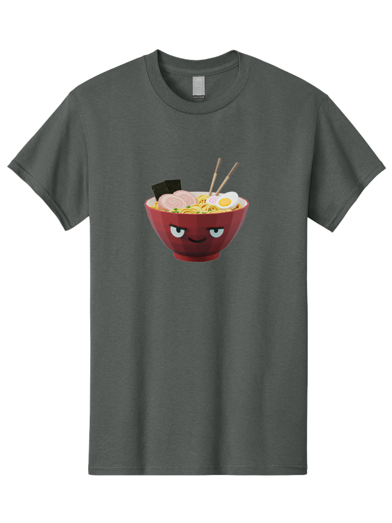 Ramen-Bowl-5 Men'S Graphic Tee, 100% Cotton, Comfortable Casual Summer Wear, Machine Washable, Cartoon Ramen Bowl, Angry Face, Ramen Noodles, Egg, Ham, Chopsticks, Japanese Food, Kawaii Style, Cartoon Character, Noodle Soup, Anime-Inspired Bab295 3