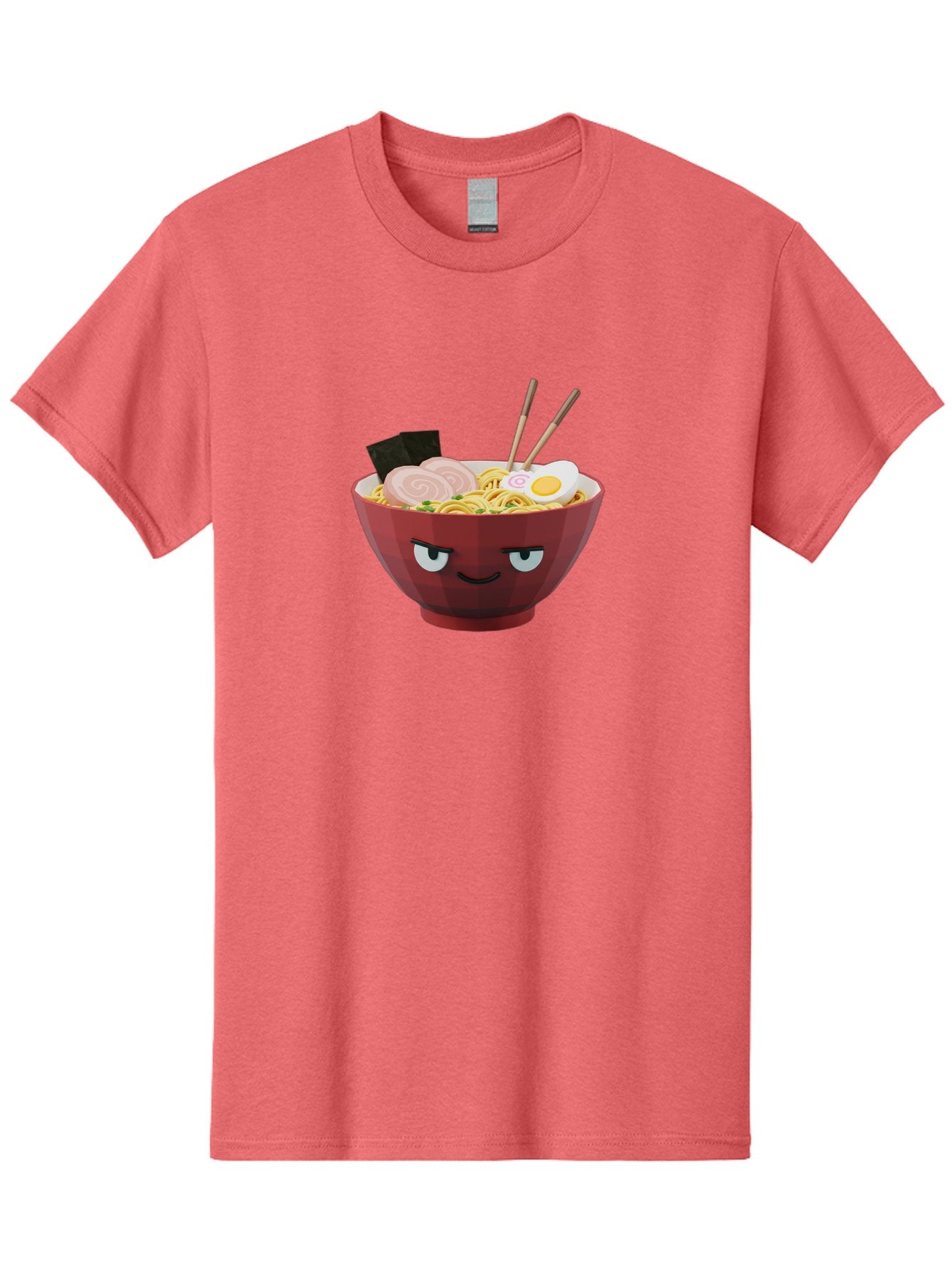 Ramen-Bowl-5 Men'S Graphic Tee, 100% Cotton, Comfortable Casual Summer Wear, Machine Washable, Cartoon Ramen Bowl, Angry Face, Ramen Noodles, Egg, Ham, Chopsticks, Japanese Food, Kawaii Style, Cartoon Character, Noodle Soup, Anime-Inspired Bab295 5