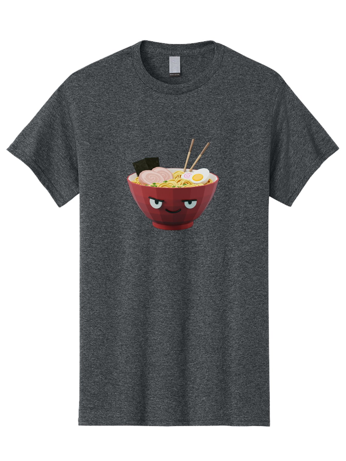 Ramen-Bowl-5 Men'S Graphic Tee, 100% Cotton, Comfortable Casual Summer Wear, Machine Washable, Cartoon Ramen Bowl, Angry Face, Ramen Noodles, Egg, Ham, Chopsticks, Japanese Food, Kawaii Style, Cartoon Character, Noodle Soup, Anime-Inspired Bab295