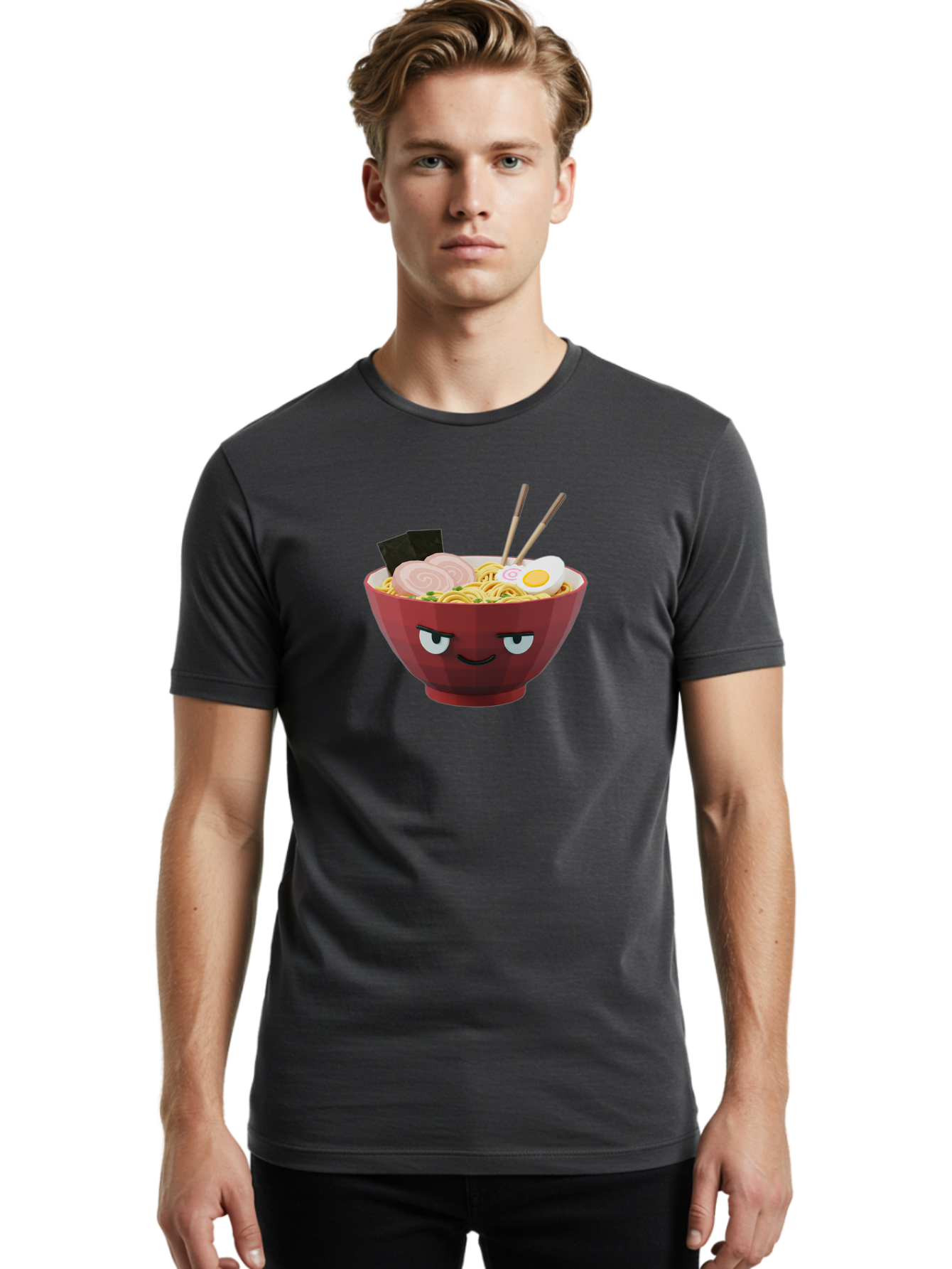 Ramen-Bowl-5 Men'S Graphic Tee, 100% Cotton, Comfortable Casual Summer Wear, Machine Washable, Cartoon Ramen Bowl, Angry Face, Ramen Noodles, Egg, Ham, Chopsticks, Japanese Food, Kawaii Style, Cartoon Character, Noodle Soup, Anime-Inspired Bab295 22