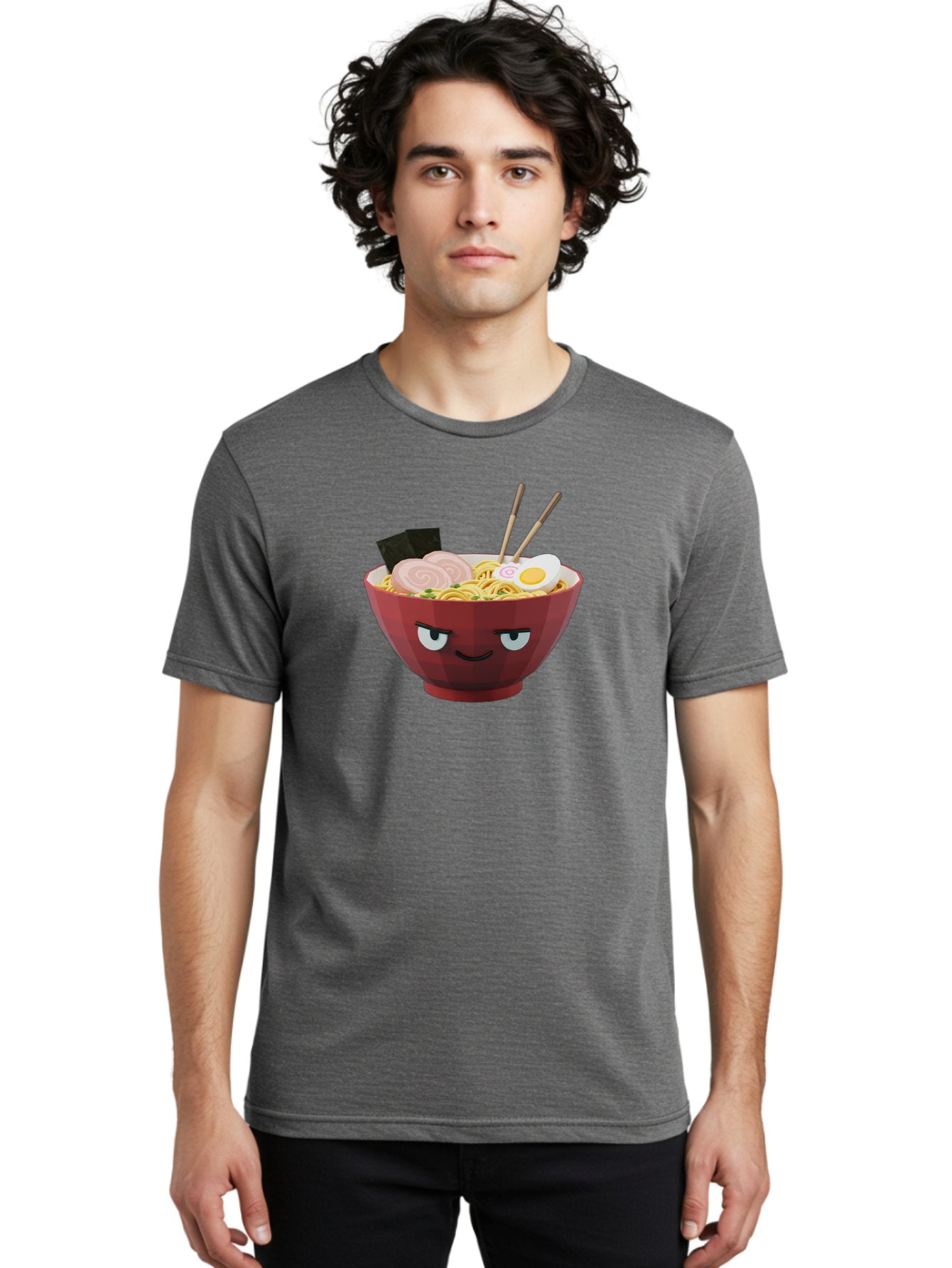 Ramen-Bowl-5 Men'S Graphic Tee, 100% Cotton, Comfortable Casual Summer Wear, Machine Washable, Cartoon Ramen Bowl, Angry Face, Ramen Noodles, Egg, Ham, Chopsticks, Japanese Food, Kawaii Style, Cartoon Character, Noodle Soup, Anime-Inspired Bab295 26