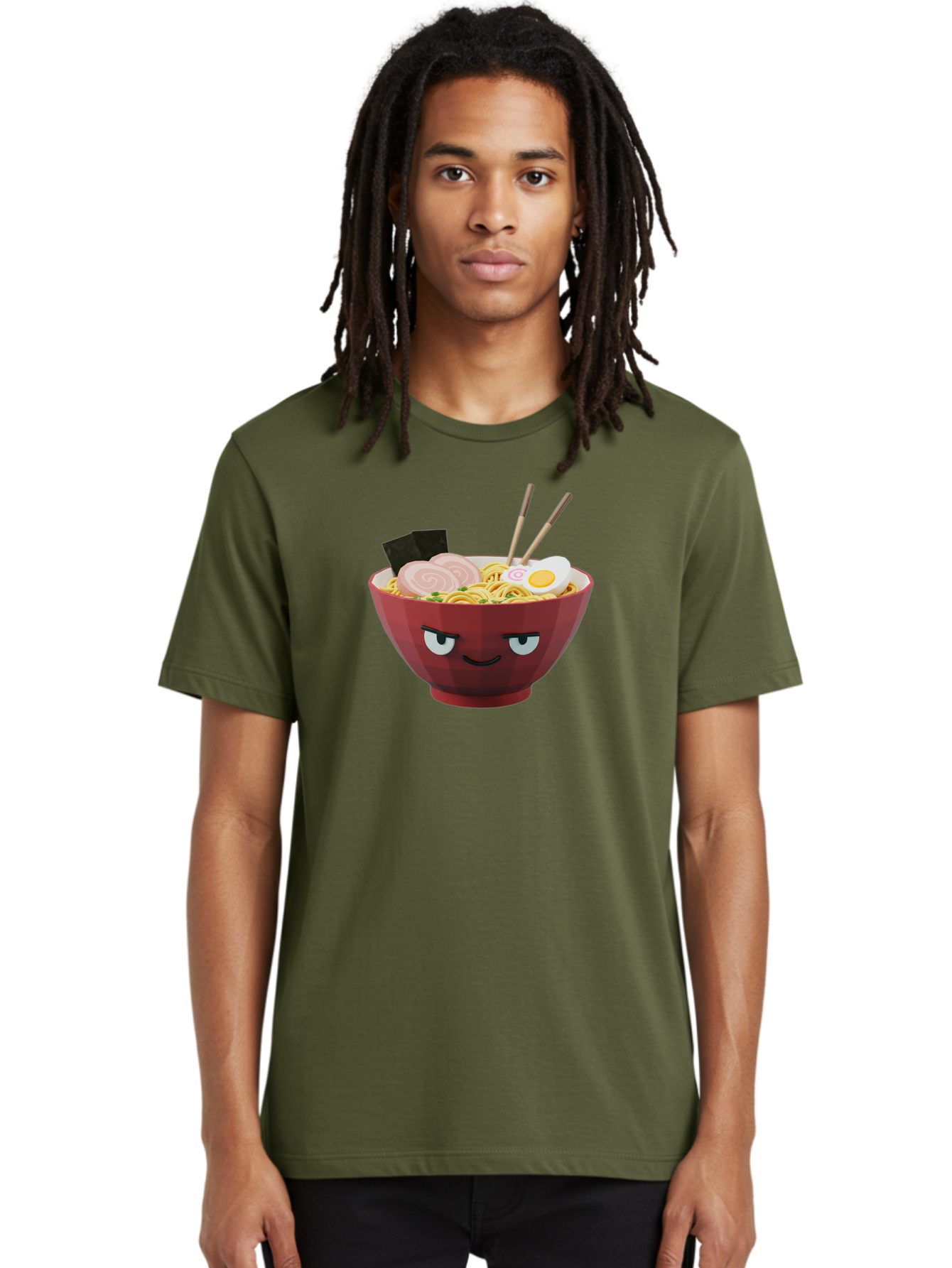 Ramen-Bowl-5 Men'S Graphic Tee, 100% Cotton, Comfortable Casual Summer Wear, Machine Washable, Cartoon Ramen Bowl, Angry Face, Ramen Noodles, Egg, Ham, Chopsticks, Japanese Food, Kawaii Style, Cartoon Character, Noodle Soup, Anime-Inspired Bab295 24