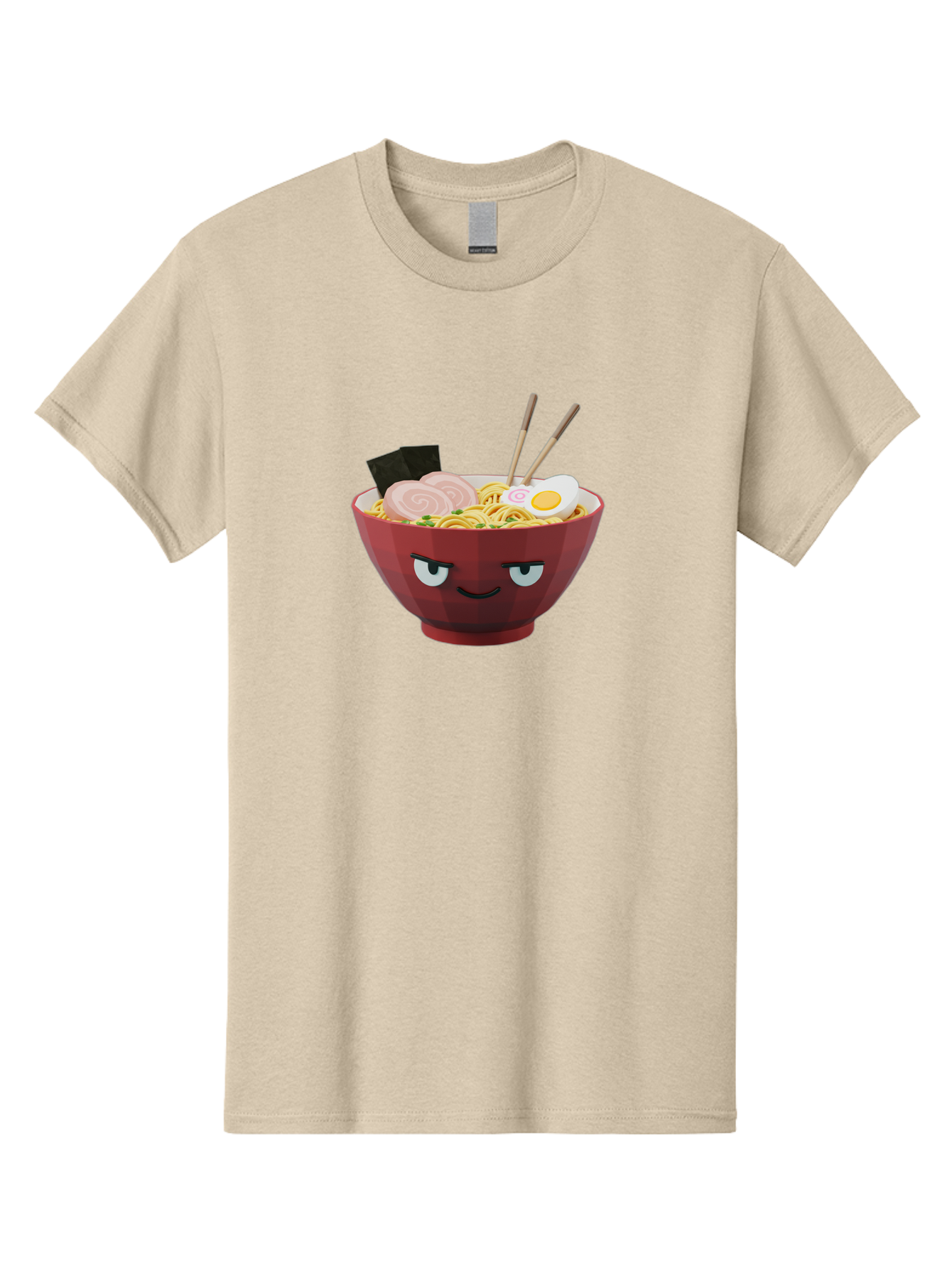 Ramen-Bowl-5 Men'S Graphic Tee, 100% Cotton, Comfortable Casual Summer Wear, Machine Washable, Cartoon Ramen Bowl, Angry Face, Ramen Noodles, Egg, Ham, Chopsticks, Japanese Food, Kawaii Style, Cartoon Character, Noodle Soup, Anime-Inspired Bab295