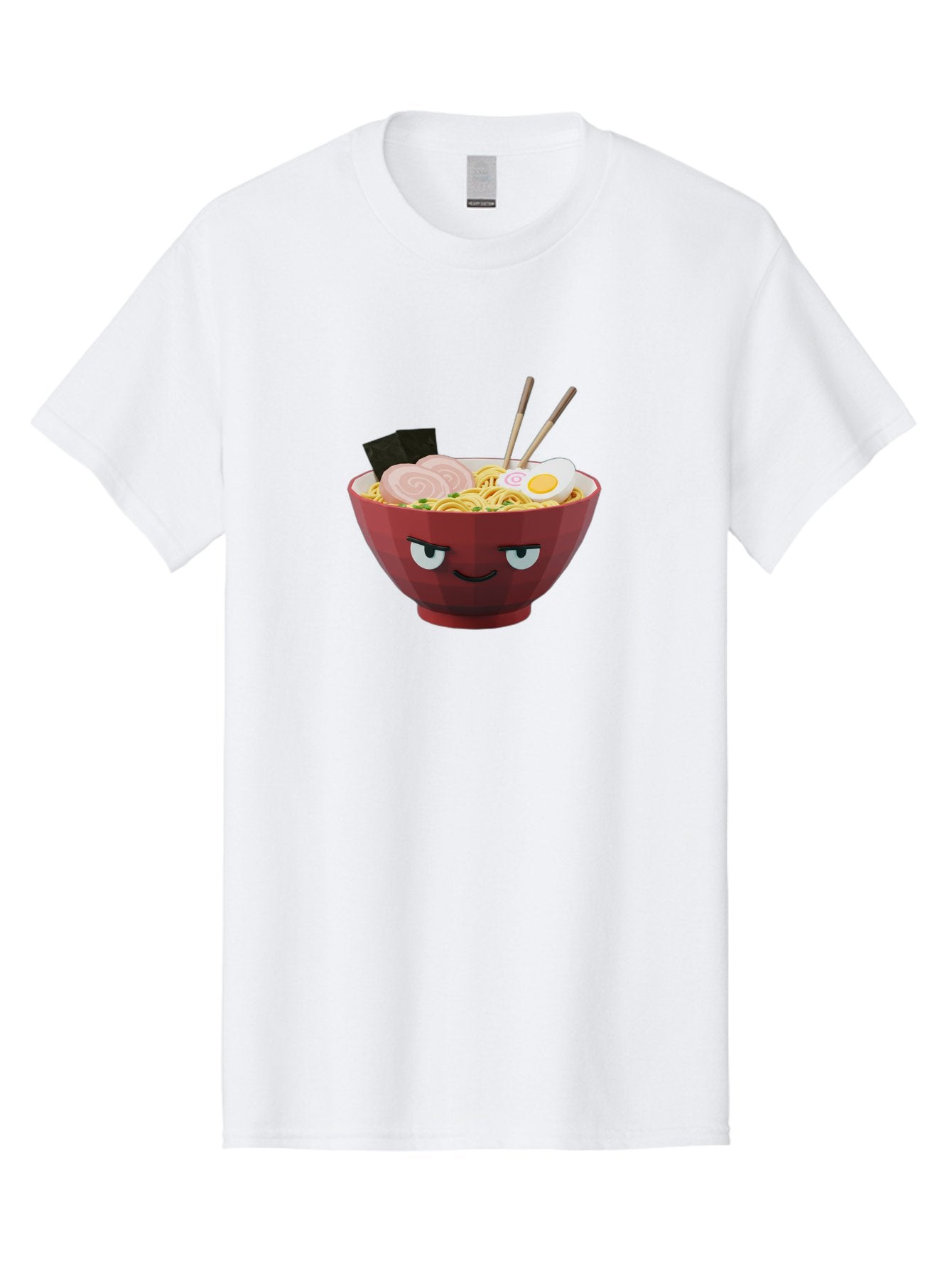 Ramen-Bowl-5 Men'S Graphic Tee, 100% Cotton, Comfortable Casual Summer Wear, Machine Washable, Cartoon Ramen Bowl, Angry Face, Ramen Noodles, Egg, Ham, Chopsticks, Japanese Food, Kawaii Style, Cartoon Character, Noodle Soup, Anime-Inspired Bab295