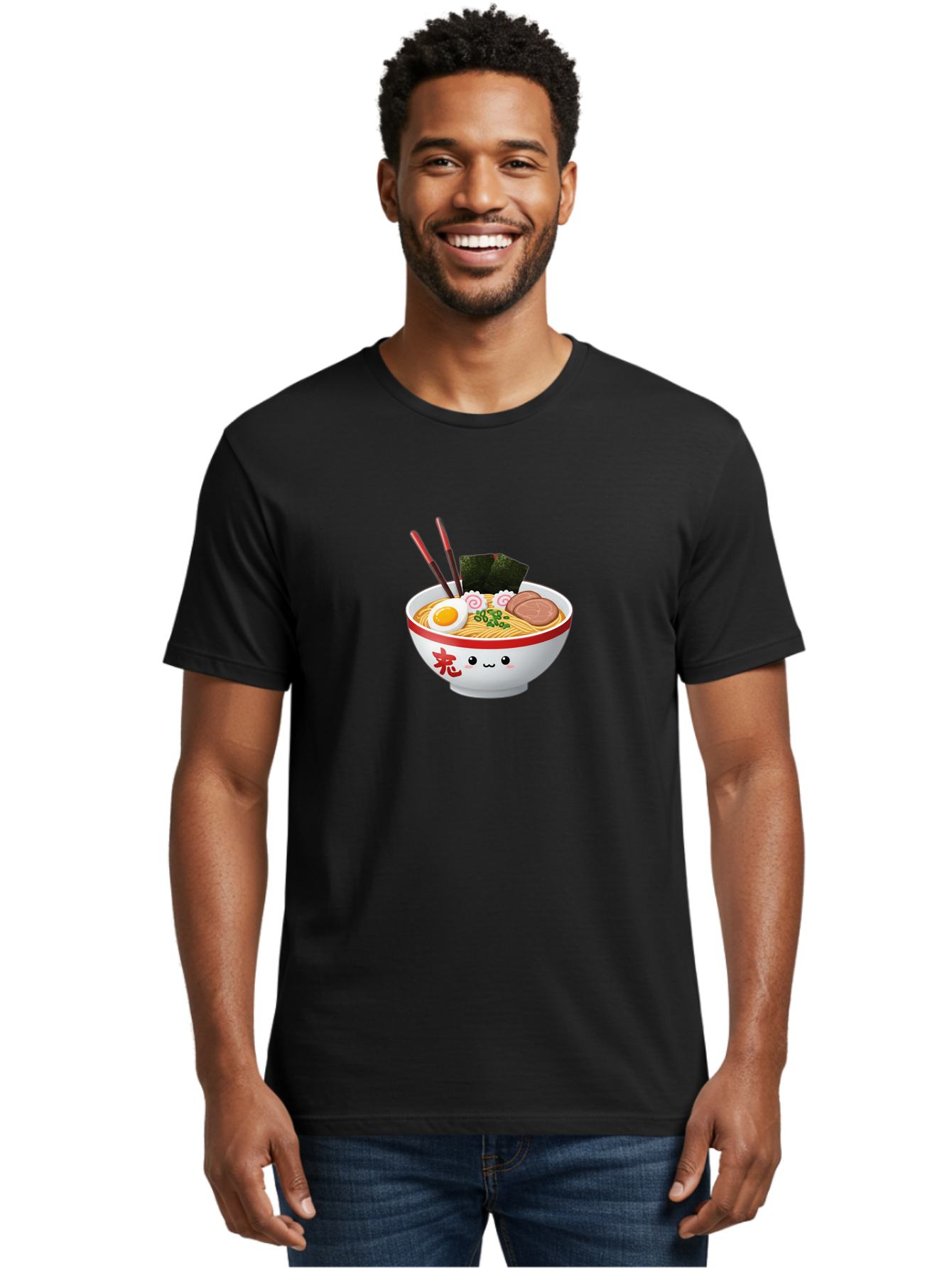 Ramen-Bowl-6 Men'S Graphic Tee, 100% Cotton, Comfortable Casual Summer Wear, Machine Washable, Bowl Of Ramen, Japanese Noodles, Boiled Egg, Green Onions, Seaweed, Sausage, Chopsticks, Anime Food, Kawaii, Cartoon Style, Food Illustration Bab296 4