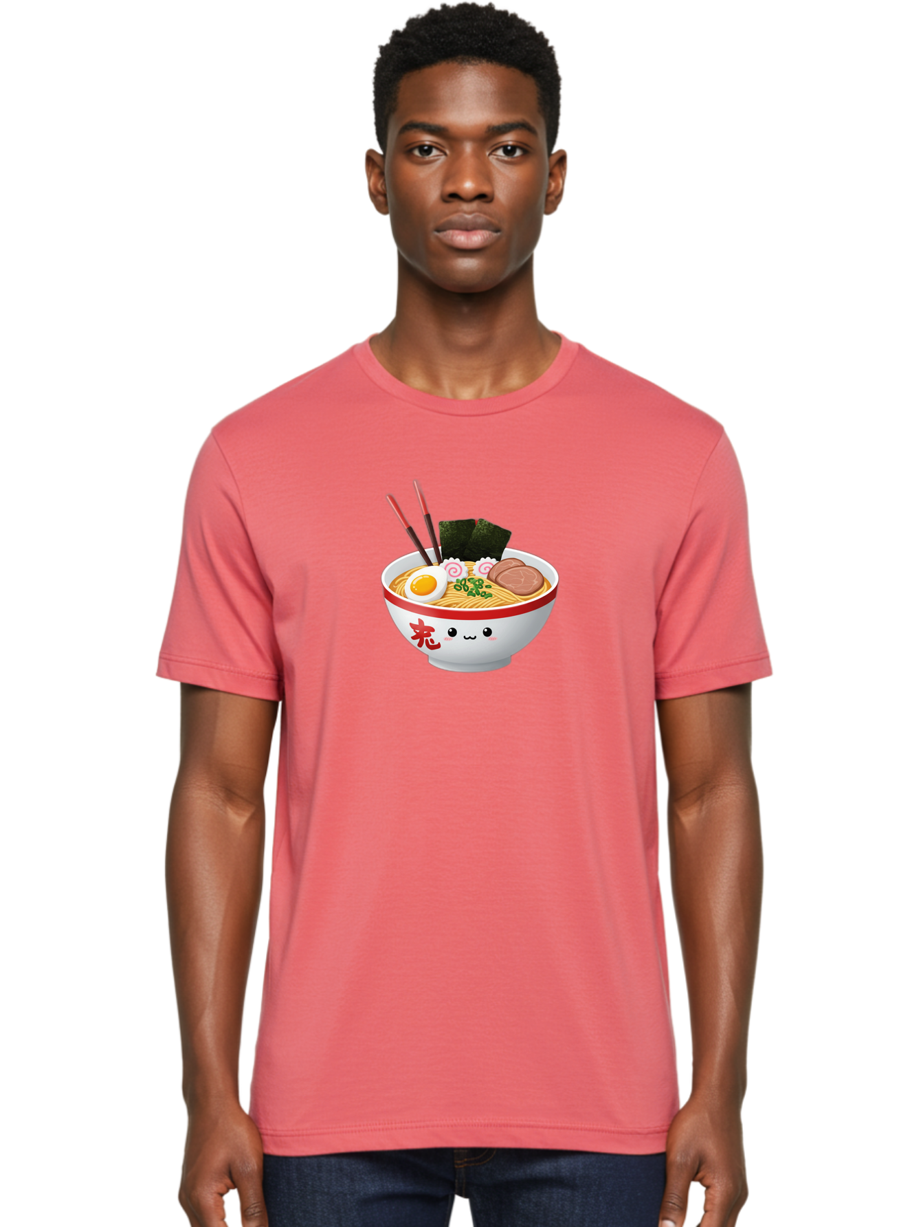 Ramen-Bowl-6 Men'S Graphic Tee, 100% Cotton, Comfortable Casual Summer Wear, Machine Washable, Bowl Of Ramen, Japanese Noodles, Boiled Egg, Green Onions, Seaweed, Sausage, Chopsticks, Anime Food, Kawaii, Cartoon Style, Food Illustration Bab296 24