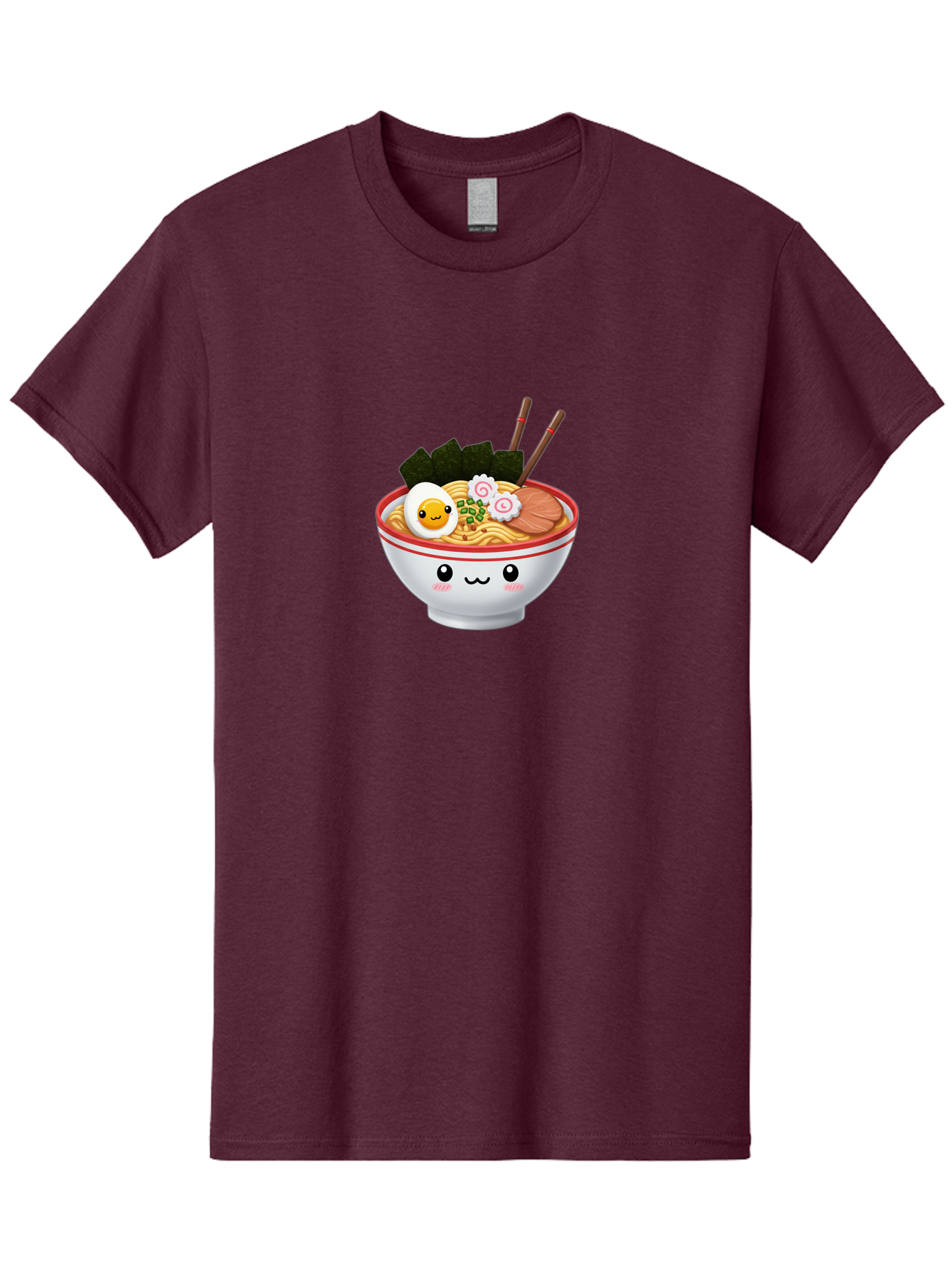Ramen-Bowl-7 Men'S Graphic Tee, 100% Cotton, Comfortable Casual Summer Wear, Machine Washable, Ramen Noodles, Steaming Bowl, Egg, Seaweed, Narutomaki, Chopsticks, Happy Face, Cartoon Style, Japanese Cuisine, Kawaii Food, Noodle Soup, Bab297
