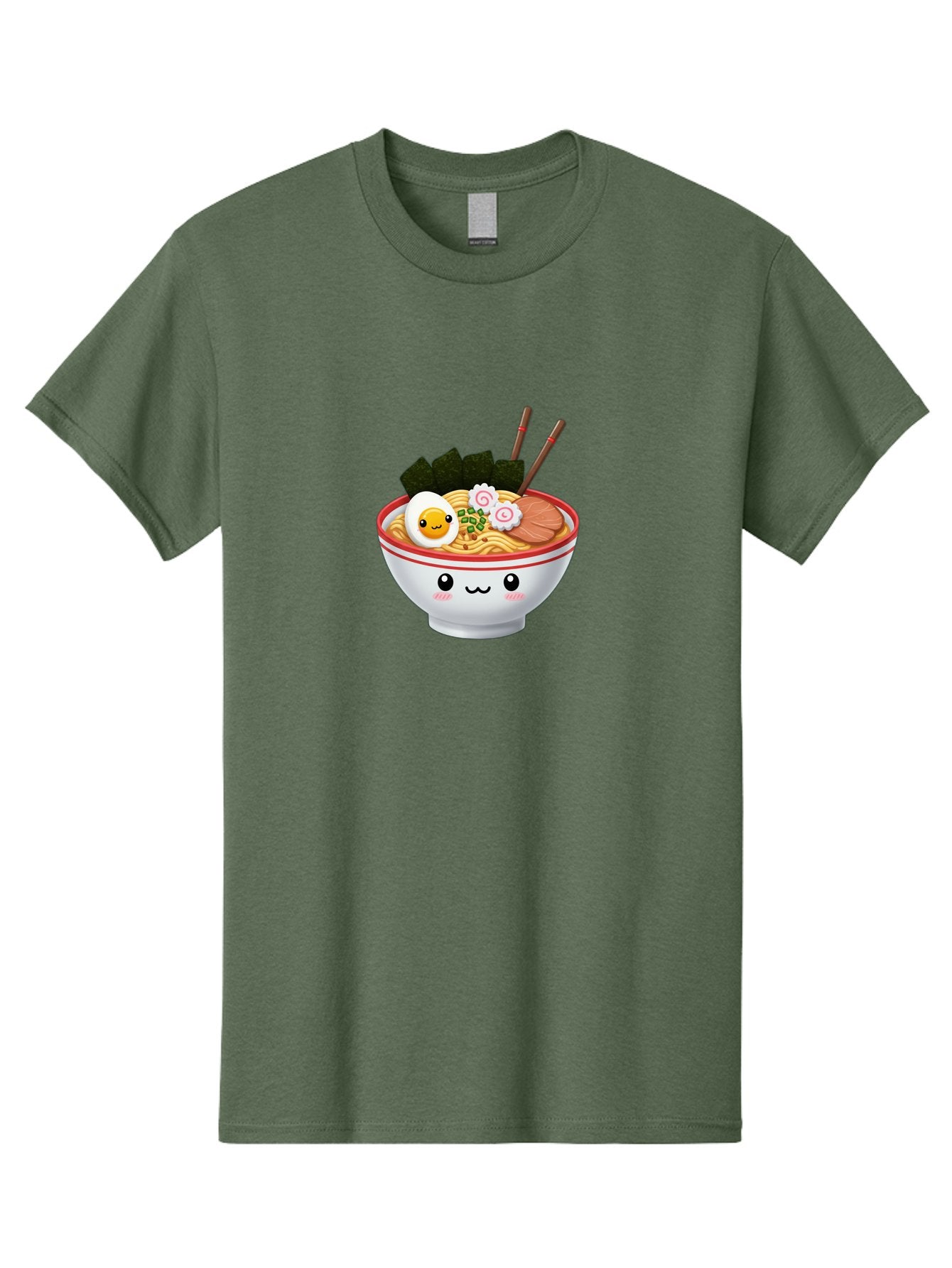Ramen-Bowl-7 Men'S Graphic Tee, 100% Cotton, Comfortable Casual Summer Wear, Machine Washable, Ramen Noodles, Steaming Bowl, Egg, Seaweed, Narutomaki, Chopsticks, Happy Face, Cartoon Style, Japanese Cuisine, Kawaii Food, Noodle Soup, Bab297 4