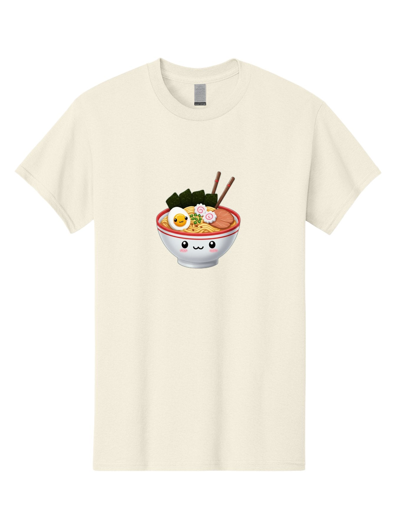 Ramen-Bowl-7 Men'S Graphic Tee, 100% Cotton, Comfortable Casual Summer Wear, Machine Washable, Ramen Noodles, Steaming Bowl, Egg, Seaweed, Narutomaki, Chopsticks, Happy Face, Cartoon Style, Japanese Cuisine, Kawaii Food, Noodle Soup, Bab297 7