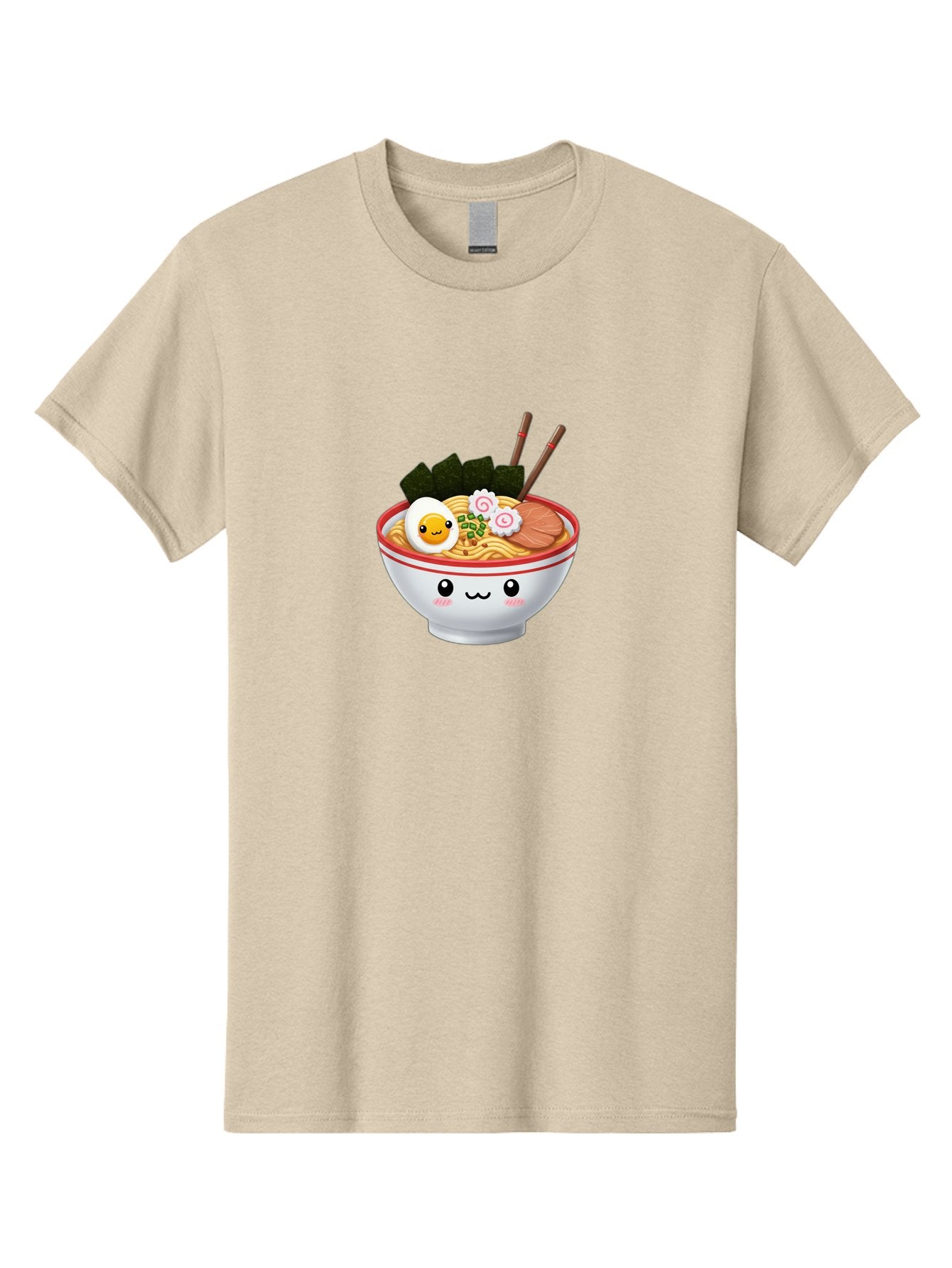 Ramen-Bowl-7 Men'S Graphic Tee, 100% Cotton, Comfortable Casual Summer Wear, Machine Washable, Ramen Noodles, Steaming Bowl, Egg, Seaweed, Narutomaki, Chopsticks, Happy Face, Cartoon Style, Japanese Cuisine, Kawaii Food, Noodle Soup, Bab297 5