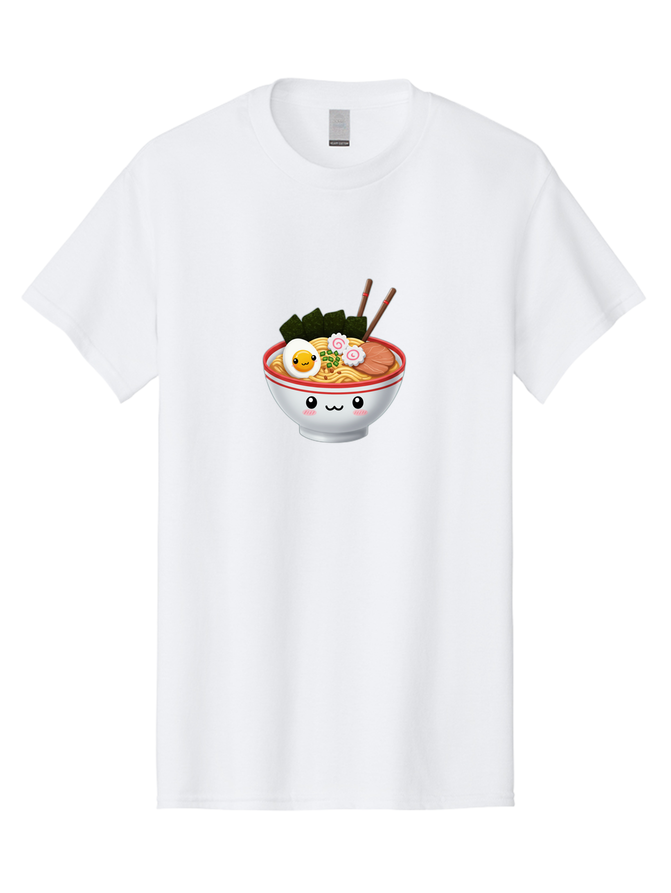 Ramen-Bowl-7 Men'S Graphic Tee, 100% Cotton, Comfortable Casual Summer Wear, Machine Washable, Ramen Noodles, Steaming Bowl, Egg, Seaweed, Narutomaki, Chopsticks, Happy Face, Cartoon Style, Japanese Cuisine, Kawaii Food, Noodle Soup, Bab297 7