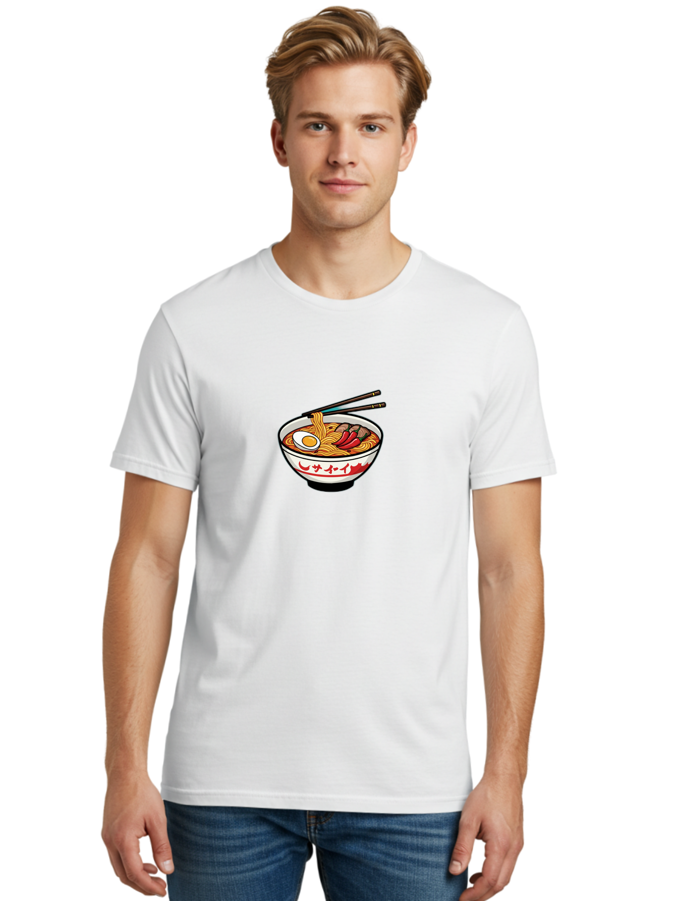 Ramen-Bowl-9 Men'S Graphic Tee, 100% Cotton, Comfortable Casual Summer Wear, Machine Washable, Bowl Of Ramen, Japanese Noodle Soup, Spicy Food, Hot Meal, Savory Dish, Noodle Bowl, Steaming Hot, Egg, Meat, Chili Peppers, Asian Cuisine, Bab299