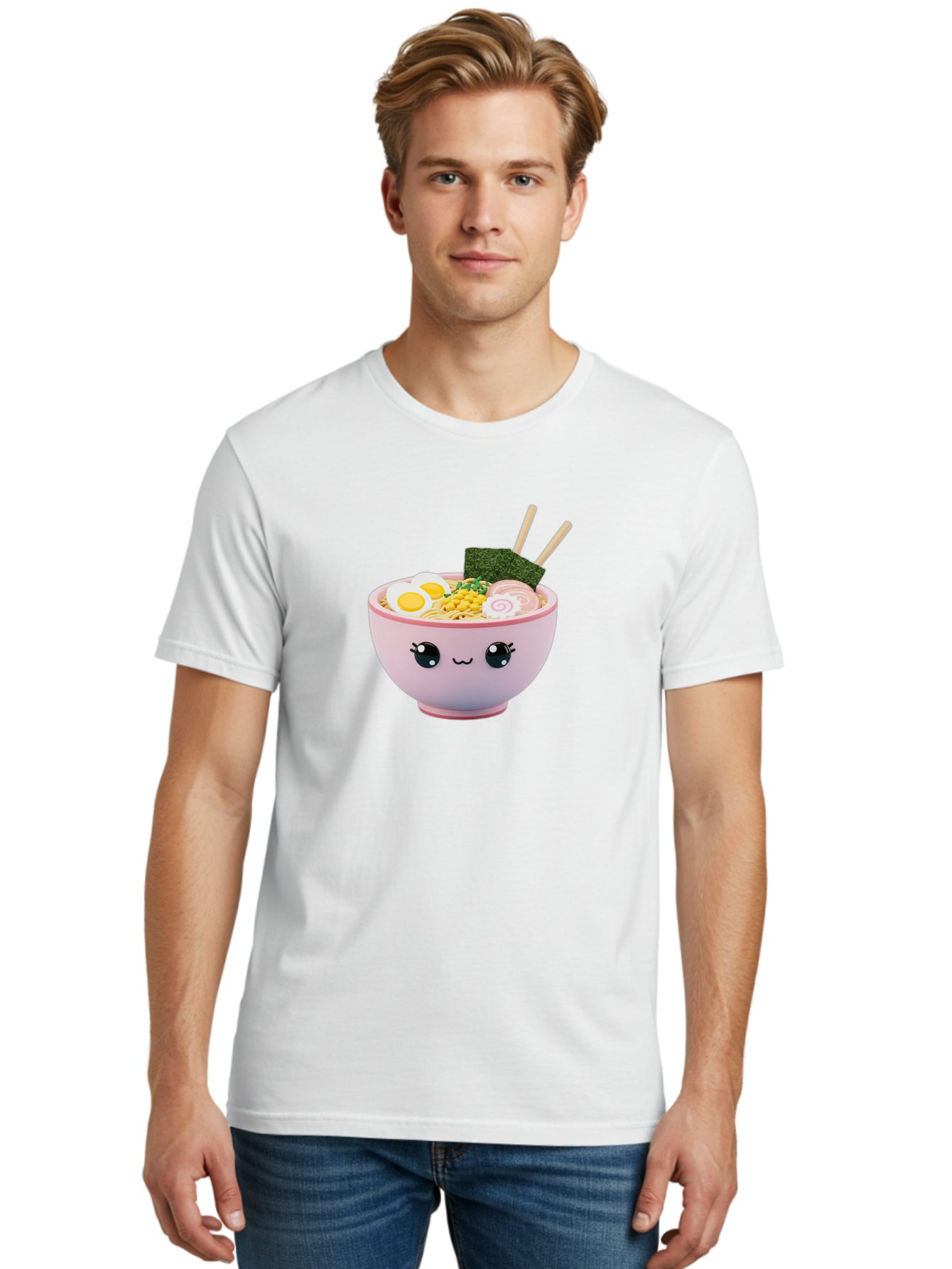 Ramen-Bowl Men'S Graphic Tee, 100% Cotton, Comfortable Casual Summer Wear, Machine Washable, Delicious Ramen, Steaming Hot Noodles, Cartoon Bowl, Kawaii Food, Japanese Cuisine, Tasty Meal, Cute Dish, Boiled Egg, Seaweed, Chopsticks Bab300 14