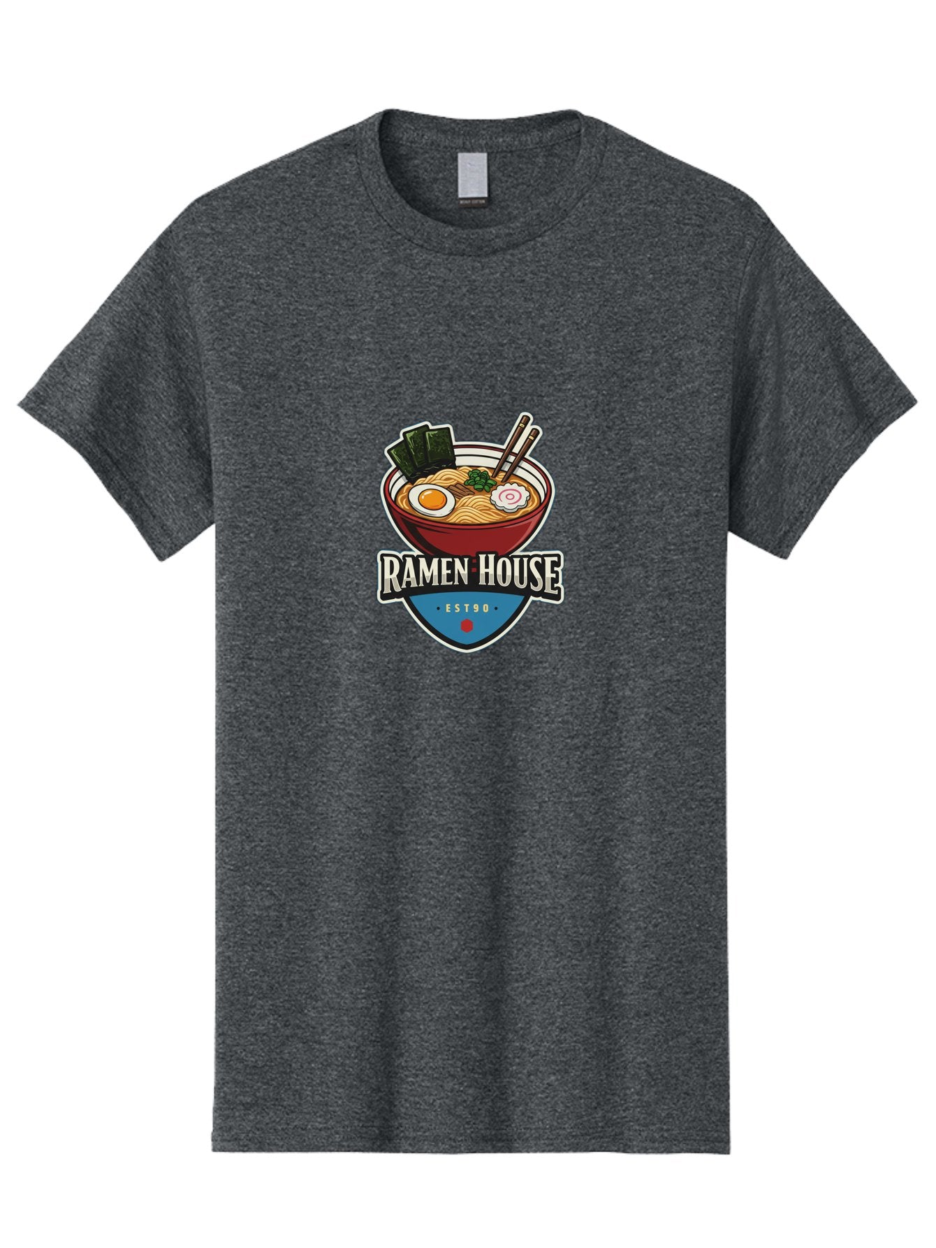Ramen-House Men'S Graphic Tee, 100% Cotton, Comfortable Casual Summer Wear, Machine Washable, Ramen Bowl, Noodle Soup, Egg, Seaweed, Chopsticks, Japanese Cuisine, Asian Food, Ramen House, Est90, Food Logo, Restaurant Branding Bab301 10