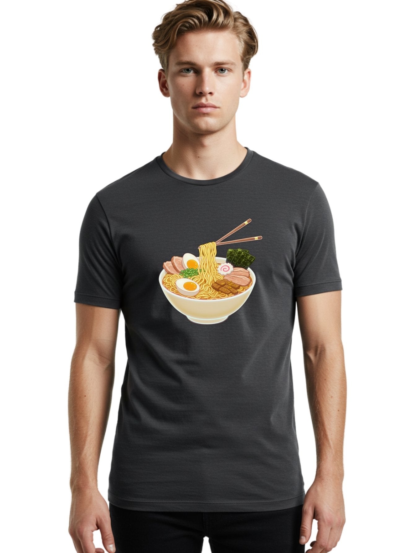 Ramen-Noodle-1 Men'S Graphic Tee, 100% Cotton, Comfortable Casual Summer Wear, Machine Washable, Delicious Ramen, Steaming Hot Noodles, Savory Pork Slices, Boiled Egg, Seaweed, Chopsticks, Japanese Cuisine, Noodle Soup, Comfort Food, Bab302 20