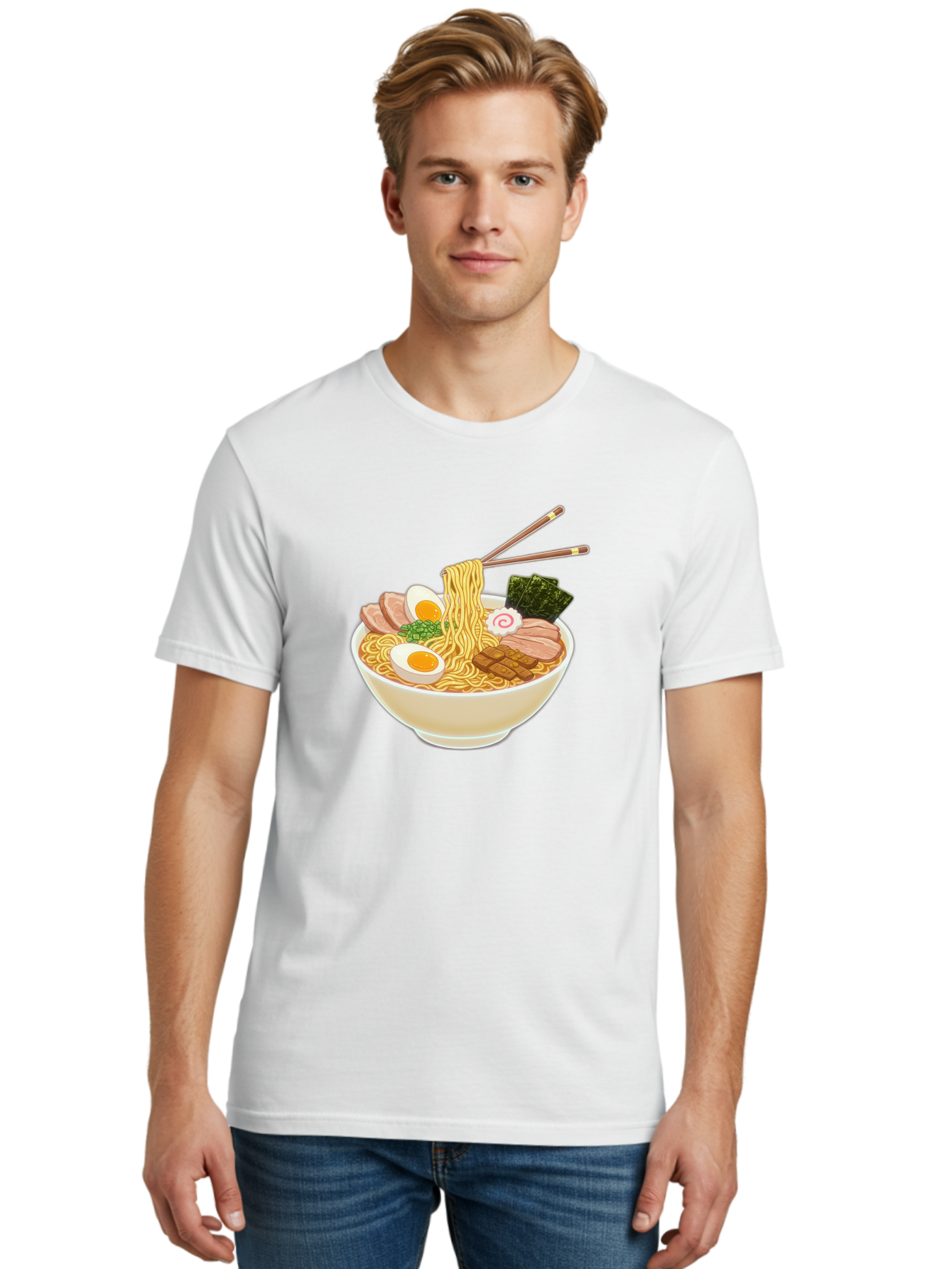 Ramen-Noodle-1 Men'S Graphic Tee, 100% Cotton, Comfortable Casual Summer Wear, Machine Washable, Delicious Ramen, Steaming Hot Noodles, Savory Pork Slices, Boiled Egg, Seaweed, Chopsticks, Japanese Cuisine, Noodle Soup, Comfort Food, Bab302 22