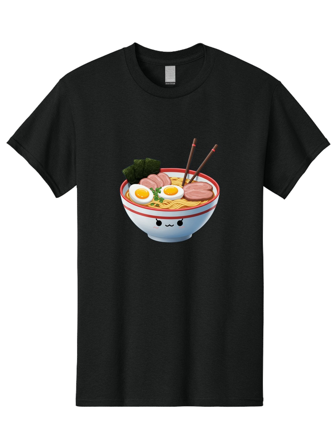 Ramen-Noodle-Bowl-1 Men'S Graphic Tee, 100% Cotton, Comfortable Casual Summer Wear, Machine Washable, Steaming Hot Ramen, Japanese Cuisine, Egg And Meat Toppings, Boiled Egg, Sliced Pork, Seaweed, Chopsticks, Kawaii Culture, Noodle Soup, Bab303 10