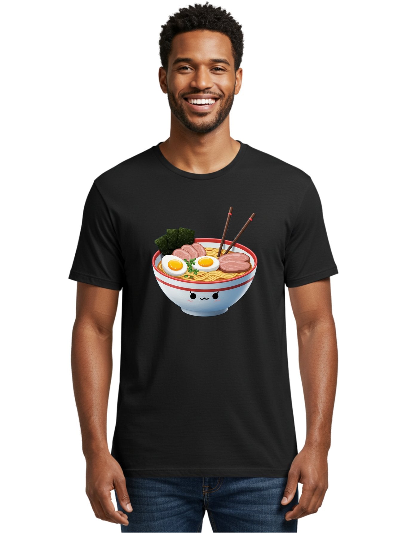 Ramen-Noodle-Bowl-1 Men'S Graphic Tee, 100% Cotton, Comfortable Casual Summer Wear, Machine Washable, Steaming Hot Ramen, Japanese Cuisine, Egg And Meat Toppings, Boiled Egg, Sliced Pork, Seaweed, Chopsticks, Kawaii Culture, Noodle Soup, Bab303 17