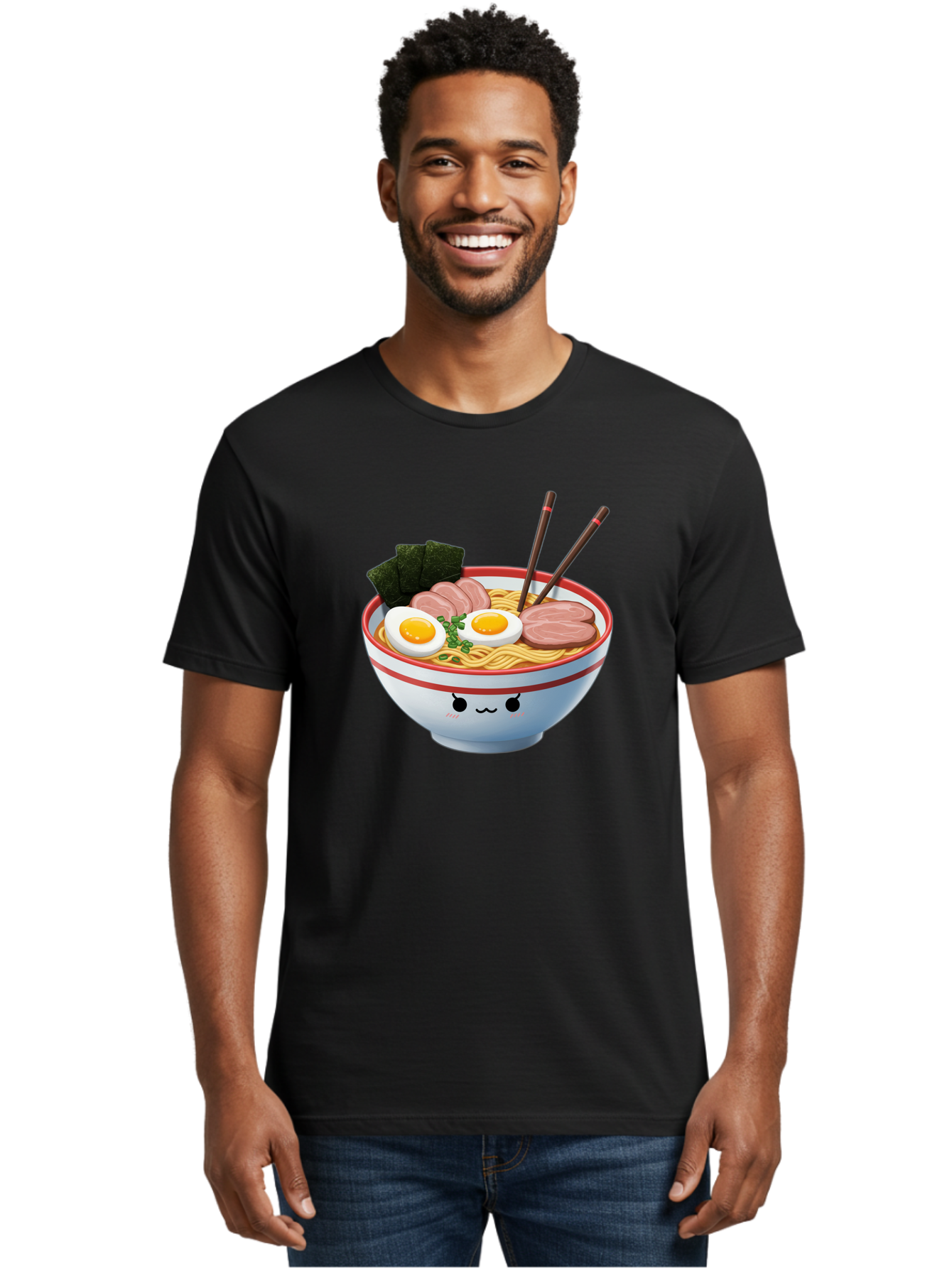 Ramen-Noodle-Bowl-1 Men'S Graphic Tee, 100% Cotton, Comfortable Casual Summer Wear, Machine Washable, Steaming Hot Ramen, Japanese Cuisine, Egg And Meat Toppings, Boiled Egg, Sliced Pork, Seaweed, Chopsticks, Kawaii Culture, Noodle Soup, Bab303 28