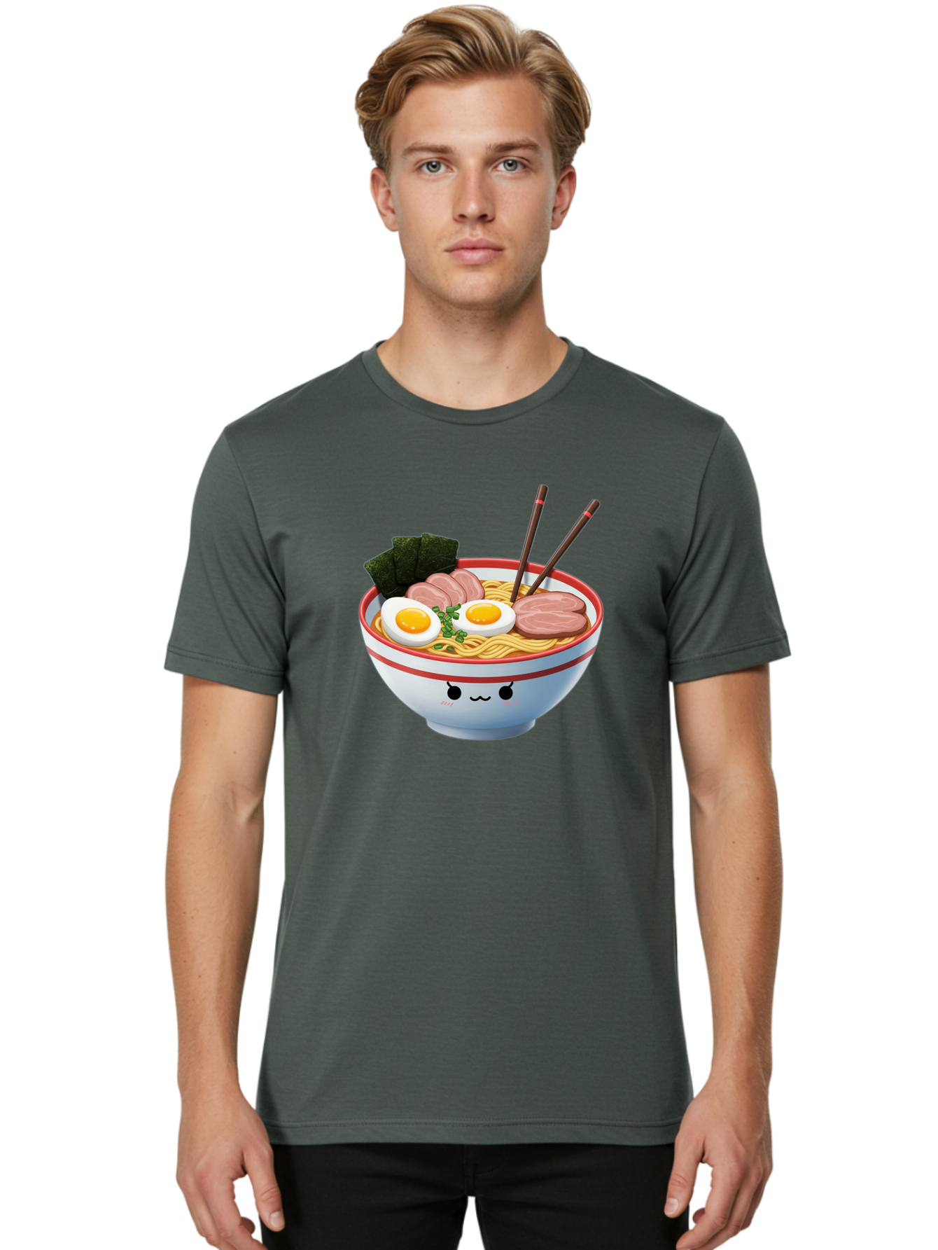 Ramen-Noodle-Bowl-1 Men'S Graphic Tee, 100% Cotton, Comfortable Casual Summer Wear, Machine Washable, Steaming Hot Ramen, Japanese Cuisine, Egg And Meat Toppings, Boiled Egg, Sliced Pork, Seaweed, Chopsticks, Kawaii Culture, Noodle Soup, Bab303 8