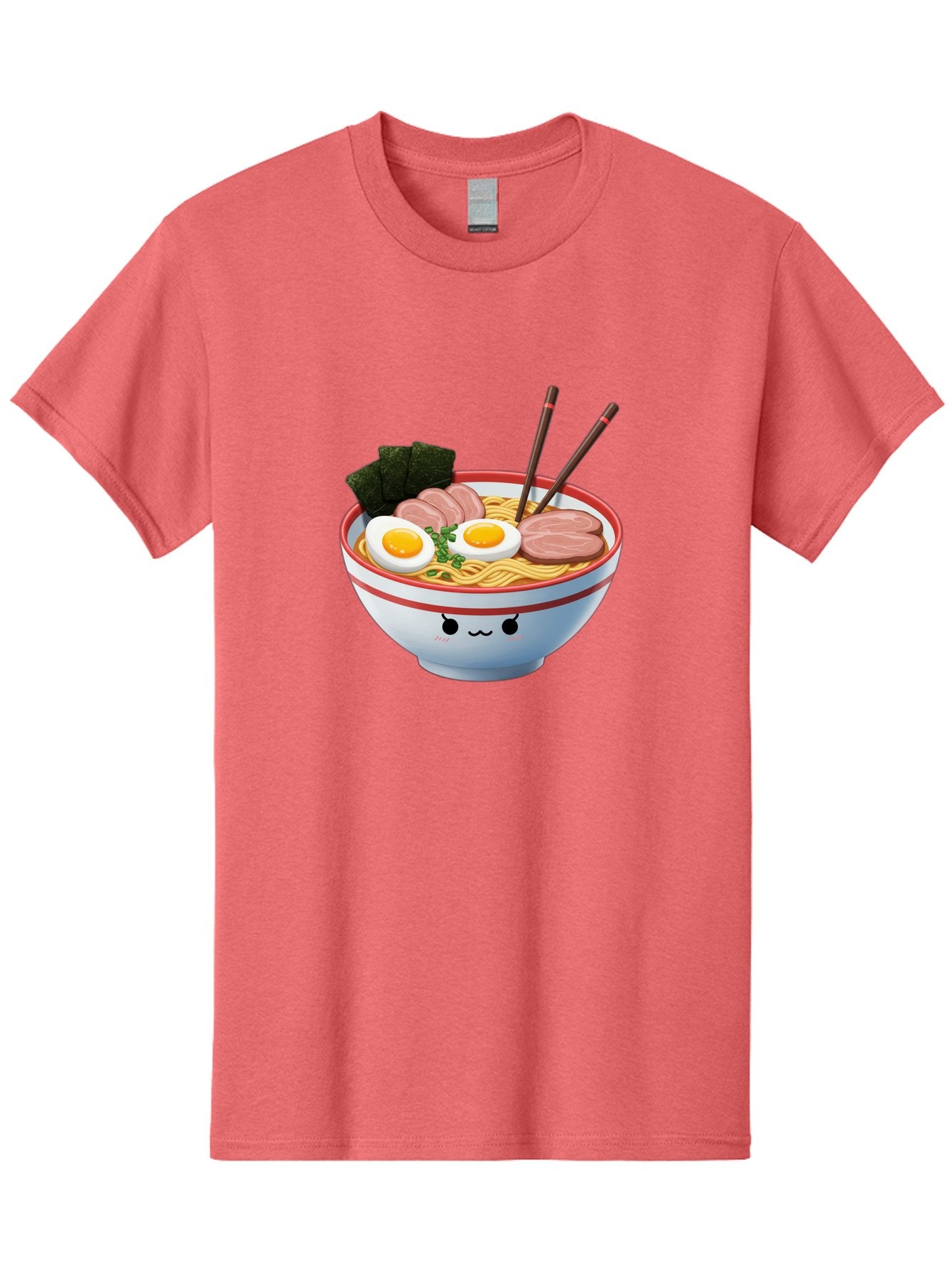 Ramen-Noodle-Bowl-1 Men'S Graphic Tee, 100% Cotton, Comfortable Casual Summer Wear, Machine Washable, Steaming Hot Ramen, Japanese Cuisine, Egg And Meat Toppings, Boiled Egg, Sliced Pork, Seaweed, Chopsticks, Kawaii Culture, Noodle Soup, Bab303
