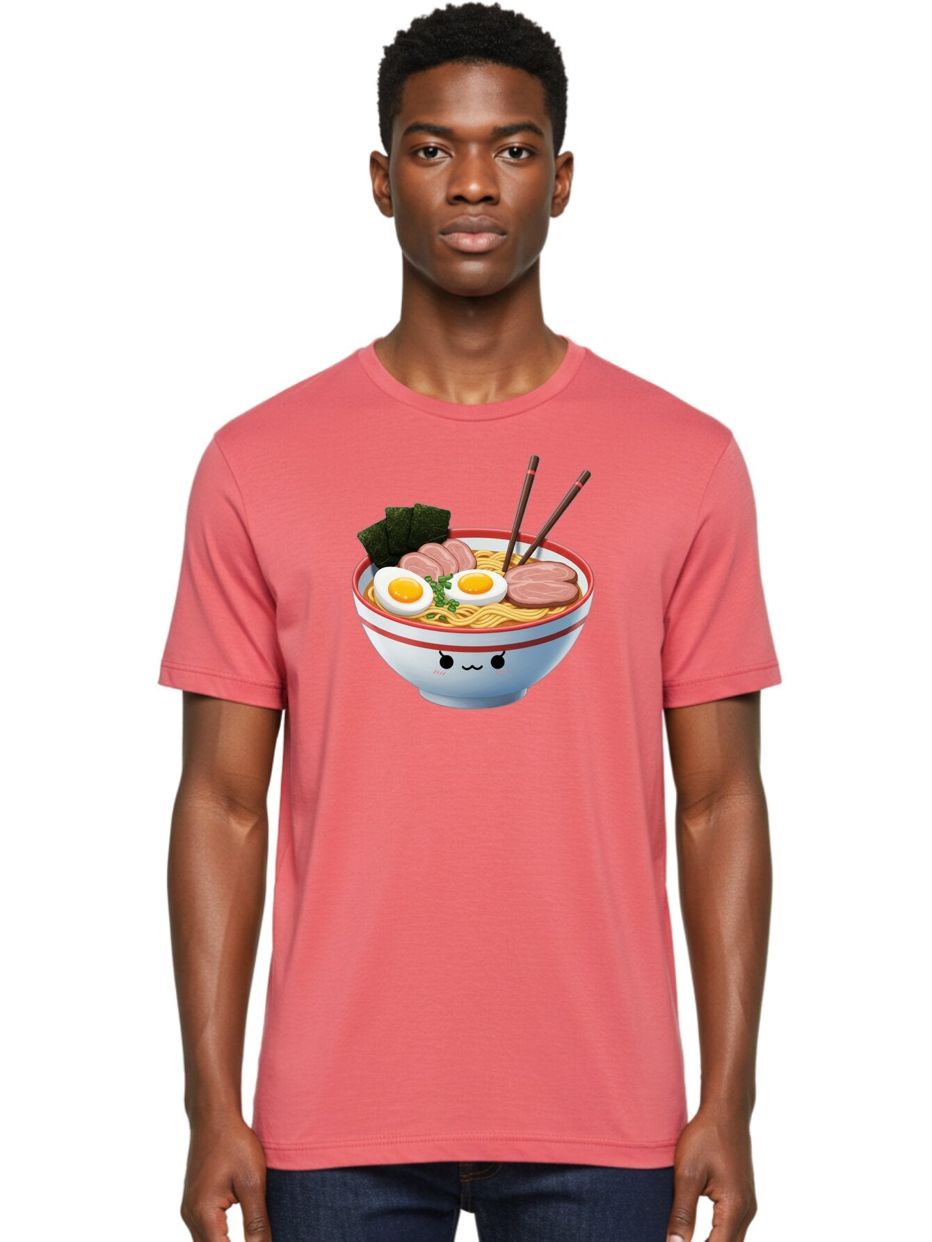 Ramen-Noodle-Bowl-1 Men'S Graphic Tee, 100% Cotton, Comfortable Casual Summer Wear, Machine Washable, Steaming Hot Ramen, Japanese Cuisine, Egg And Meat Toppings, Boiled Egg, Sliced Pork, Seaweed, Chopsticks, Kawaii Culture, Noodle Soup, Bab303 19