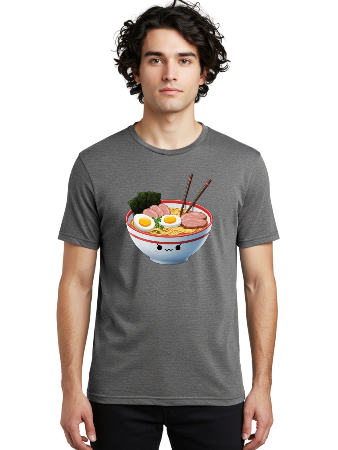 Ramen-Noodle-Bowl-1 Men'S Graphic Tee, 100% Cotton, Comfortable Casual Summer Wear, Machine Washable, Steaming Hot Ramen, Japanese Cuisine, Egg And Meat Toppings, Boiled Egg, Sliced Pork, Seaweed, Chopsticks, Kawaii Culture, Noodle Soup, Bab303 16