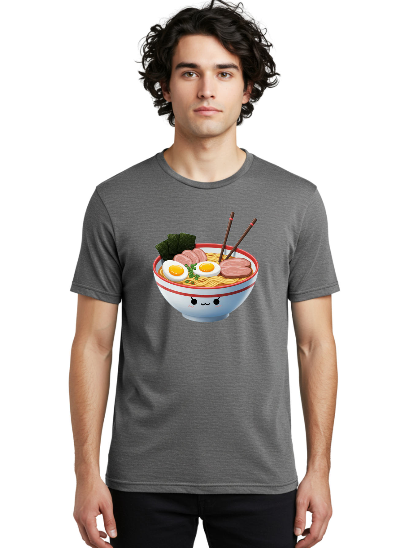 Ramen-Noodle-Bowl-1 Men'S Graphic Tee, 100% Cotton, Comfortable Casual Summer Wear, Machine Washable, Steaming Hot Ramen, Japanese Cuisine, Egg And Meat Toppings, Boiled Egg, Sliced Pork, Seaweed, Chopsticks, Kawaii Culture, Noodle Soup, Bab303 26