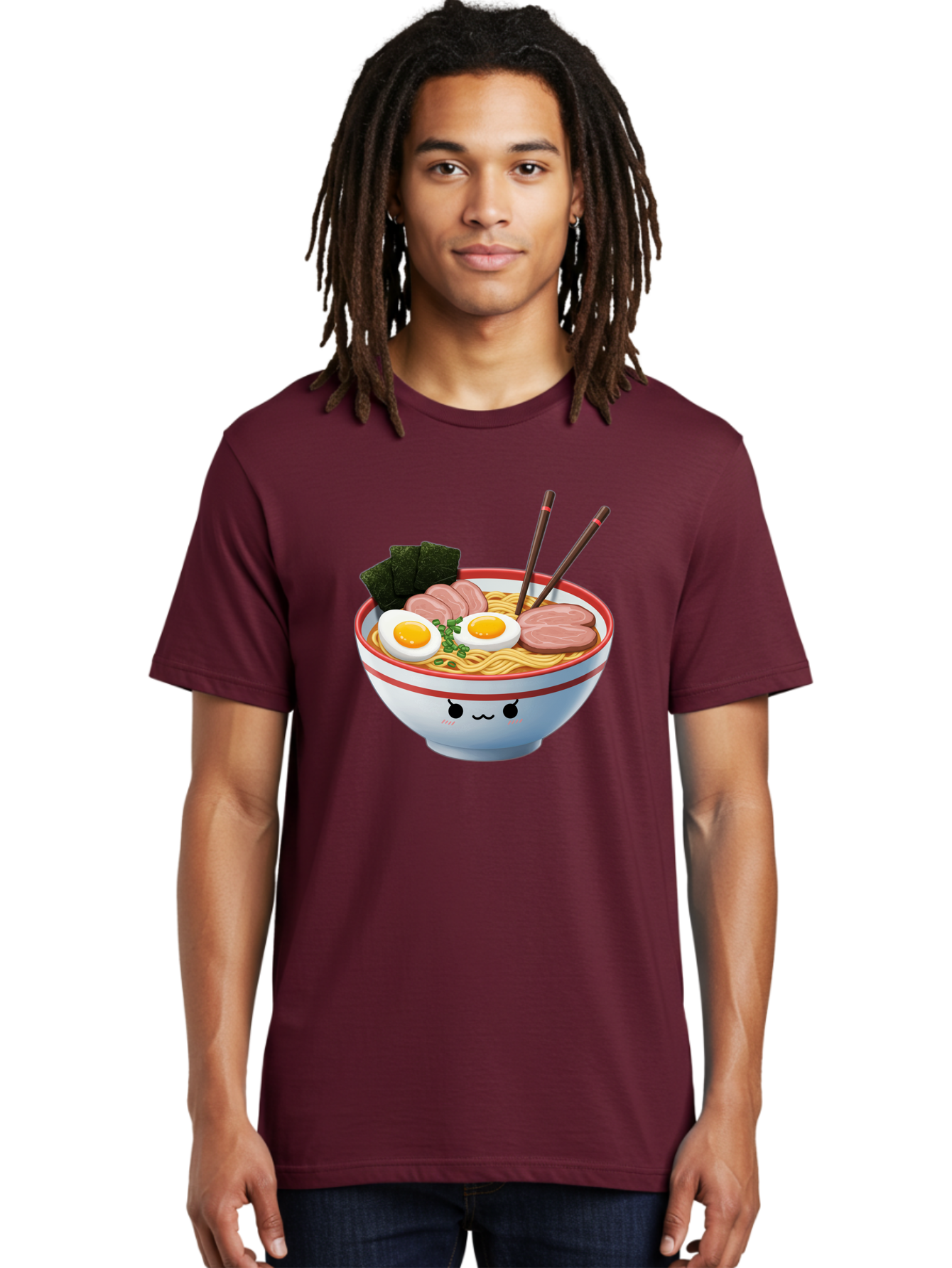 Ramen-Noodle-Bowl-1 Men'S Graphic Tee, 100% Cotton, Comfortable Casual Summer Wear, Machine Washable, Steaming Hot Ramen, Japanese Cuisine, Egg And Meat Toppings, Boiled Egg, Sliced Pork, Seaweed, Chopsticks, Kawaii Culture, Noodle Soup, Bab303 12