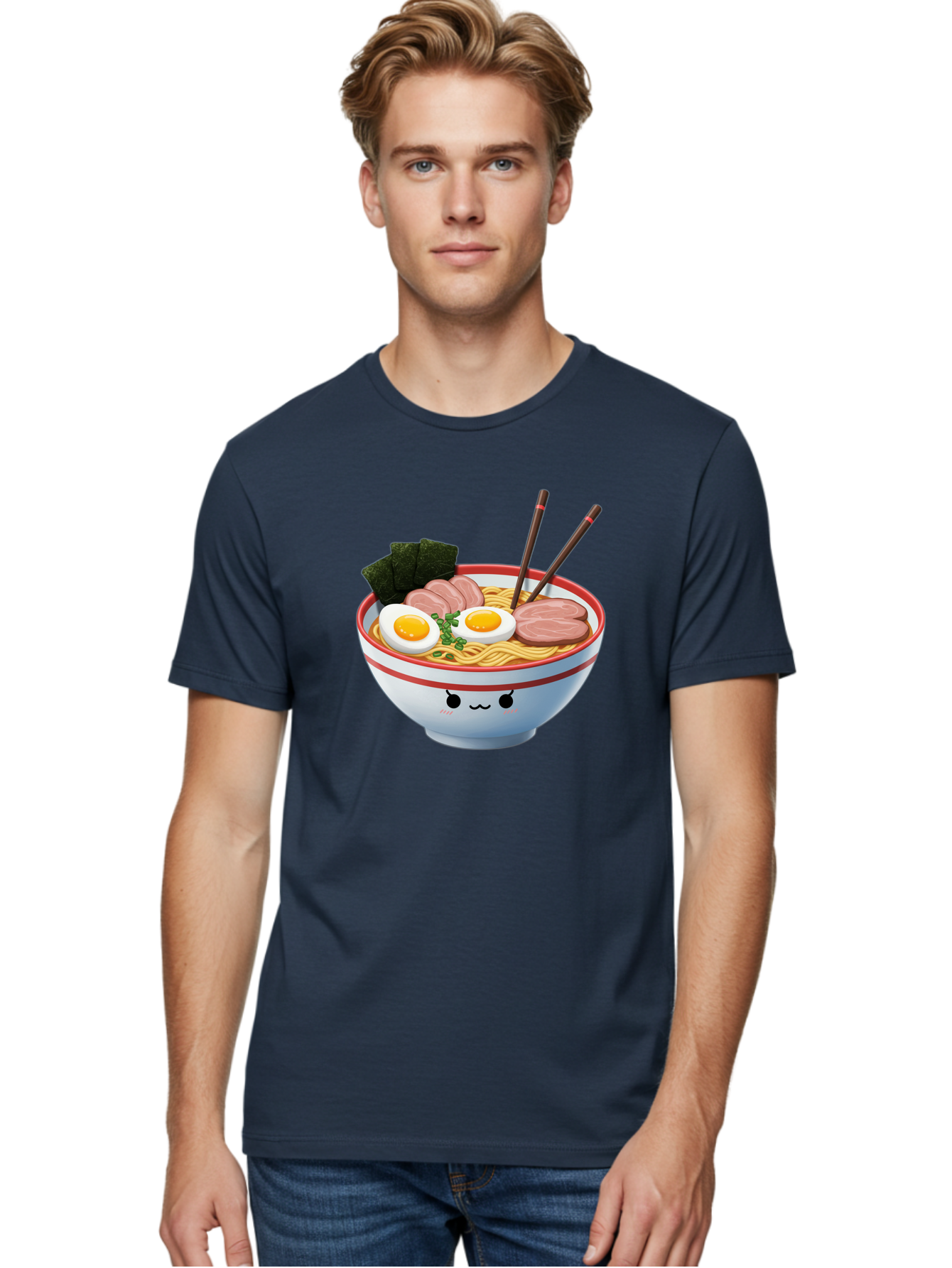 Ramen-Noodle-Bowl-1 Men'S Graphic Tee, 100% Cotton, Comfortable Casual Summer Wear, Machine Washable, Steaming Hot Ramen, Japanese Cuisine, Egg And Meat Toppings, Boiled Egg, Sliced Pork, Seaweed, Chopsticks, Kawaii Culture, Noodle Soup, Bab303 18