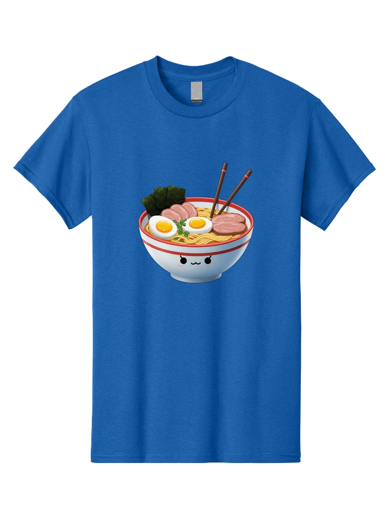 Ramen-Noodle-Bowl-1 Men'S Graphic Tee, 100% Cotton, Comfortable Casual Summer Wear, Machine Washable, Steaming Hot Ramen, Japanese Cuisine, Egg And Meat Toppings, Boiled Egg, Sliced Pork, Seaweed, Chopsticks, Kawaii Culture, Noodle Soup, Bab303