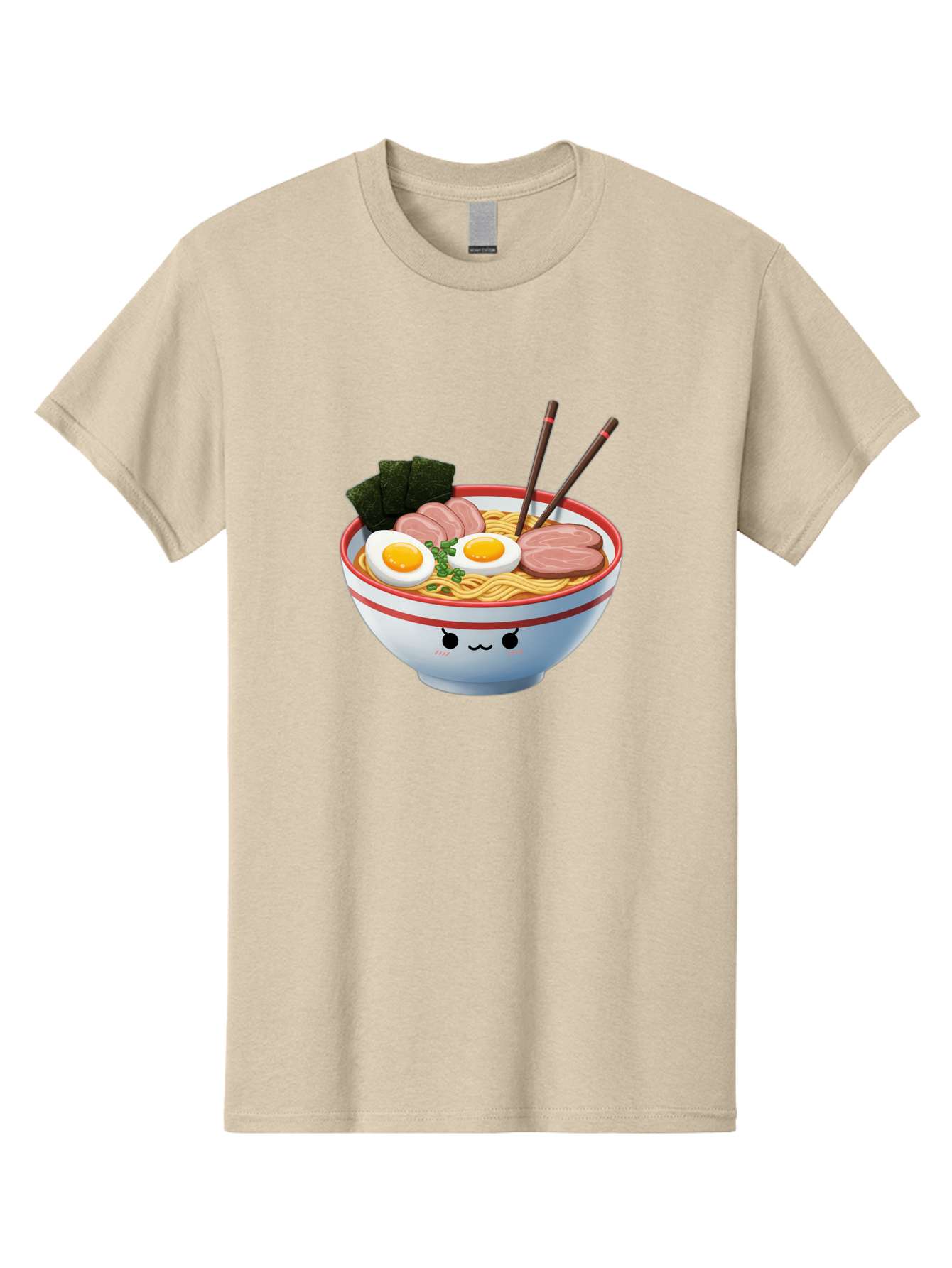 Ramen-Noodle-Bowl-1 Men'S Graphic Tee, 100% Cotton, Comfortable Casual Summer Wear, Machine Washable, Steaming Hot Ramen, Japanese Cuisine, Egg And Meat Toppings, Boiled Egg, Sliced Pork, Seaweed, Chopsticks, Kawaii Culture, Noodle Soup, Bab303