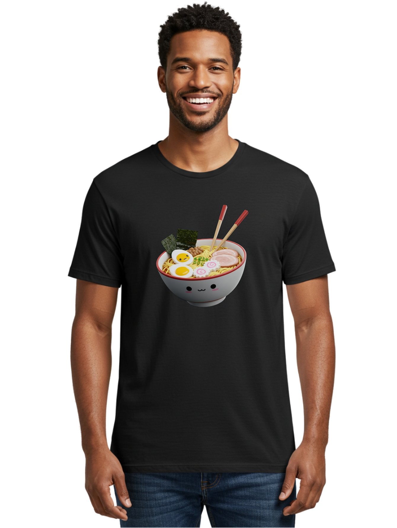 Ramen-Noodle-Bowl-2 Men'S Graphic Tee, 100% Cotton, Comfortable Casual Summer Wear, Machine Washable, Delicious Ramen, Steaming Hot Noodles, Boiled Egg, Sliced Pork, Seaweed, Chopsticks, Cartoon Bowl, Kawaii Food, Japanese Cuisine, Bab304 30